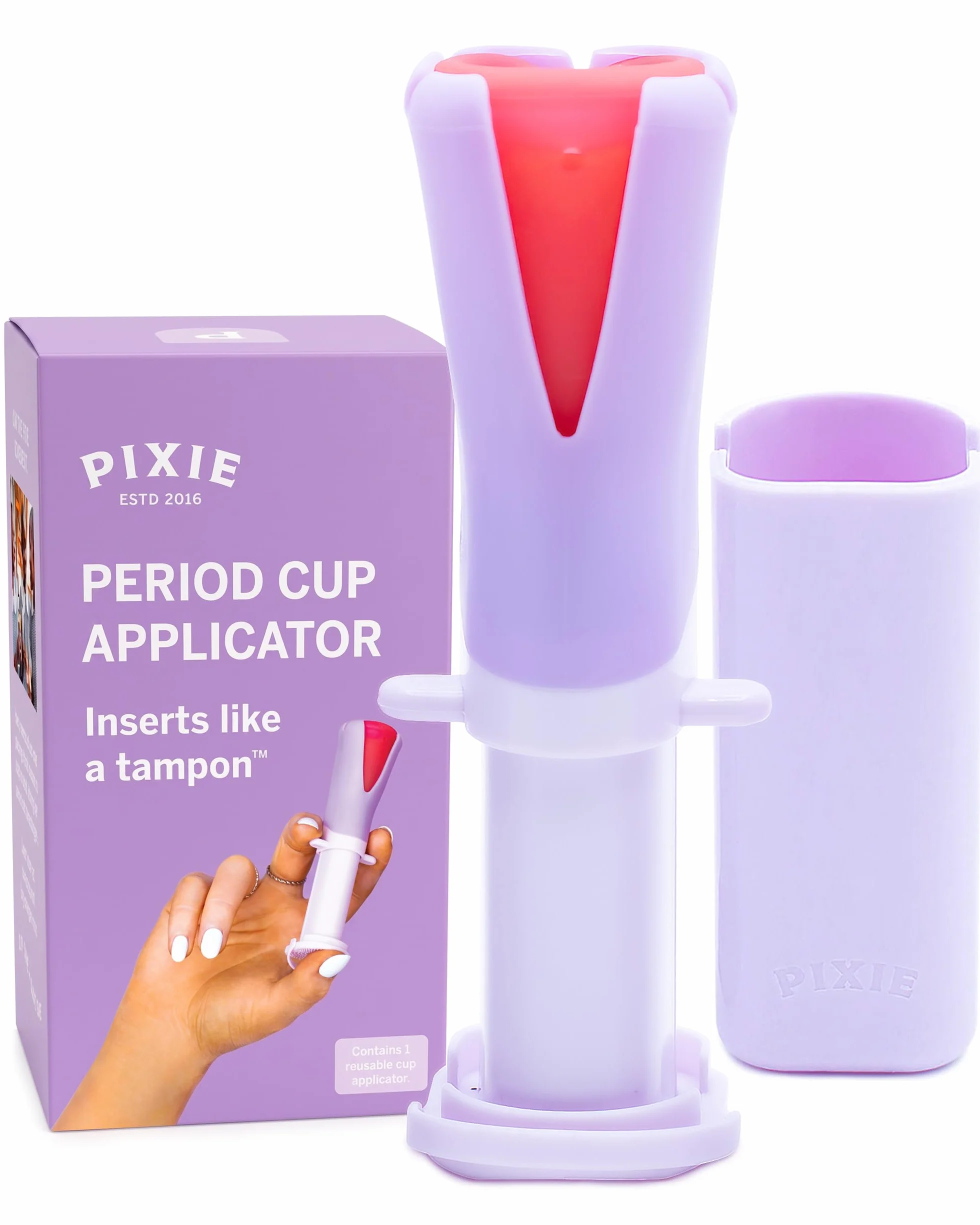 Pixie - Applicatore per coppetta mestruale, si inserisce come un tampone, ogni donna può ora utilizzare coppette mestruali, perfetto per unghie lunghe, proprietà autoigienizzanti in TPE, custodia da