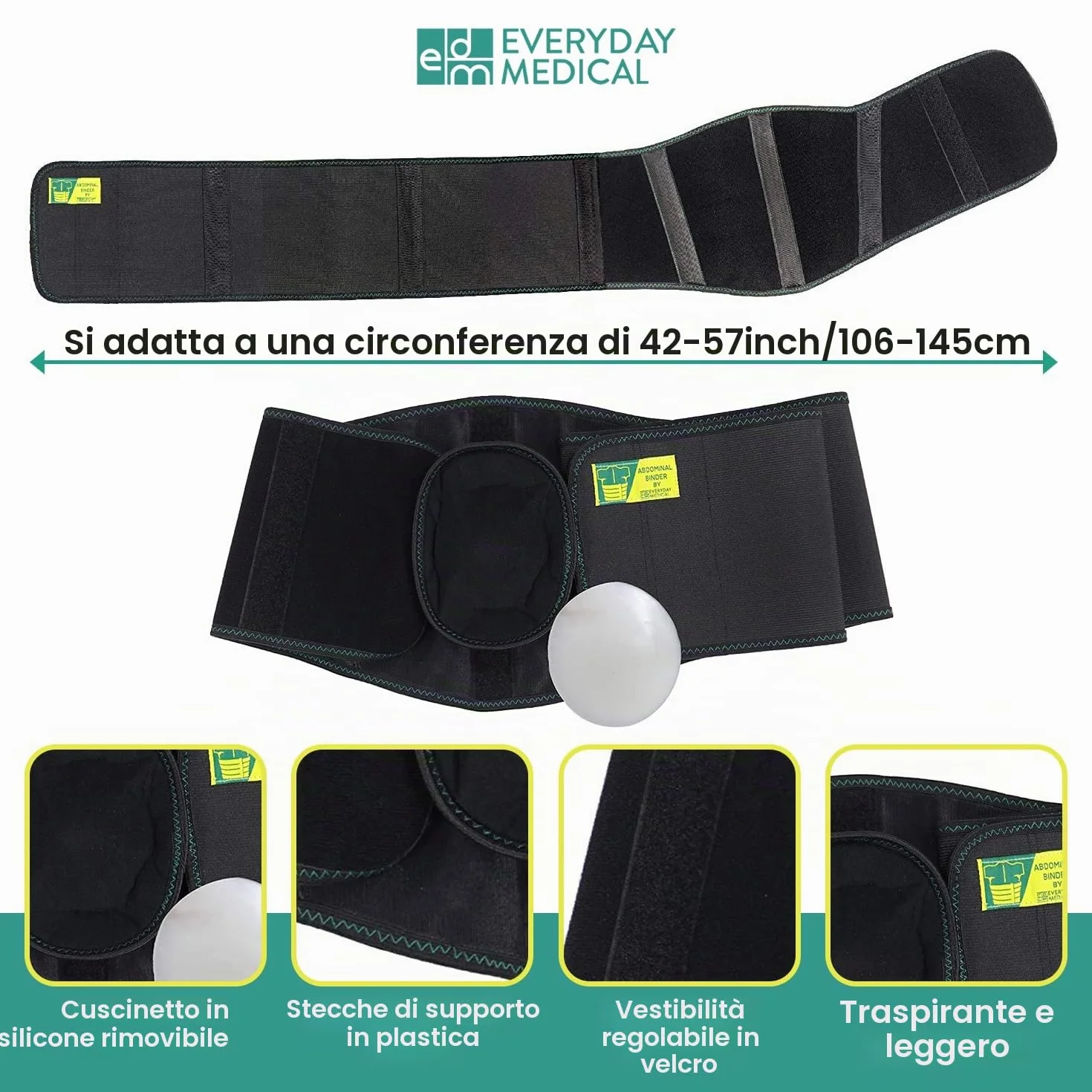 Everyday Medical Cintura Ernia Ombelicale Ergonomica Cinto Elastico Per Ernia Addominale per Donne e Uomini I Cinto per Ernia Ombelicale con Pad di Compressione per Alleviare il Dolore I L/XXL
