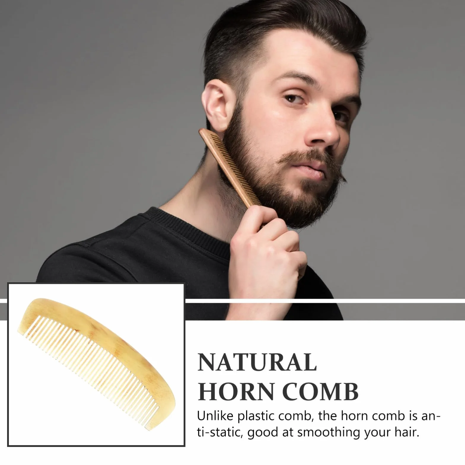 Pettine Antistatico in Corno Naturale per Donna, Previene la Caduta dei Chioma e Favorisce la Circolazione Sanguigna, per Chioma Spessi e Ricci