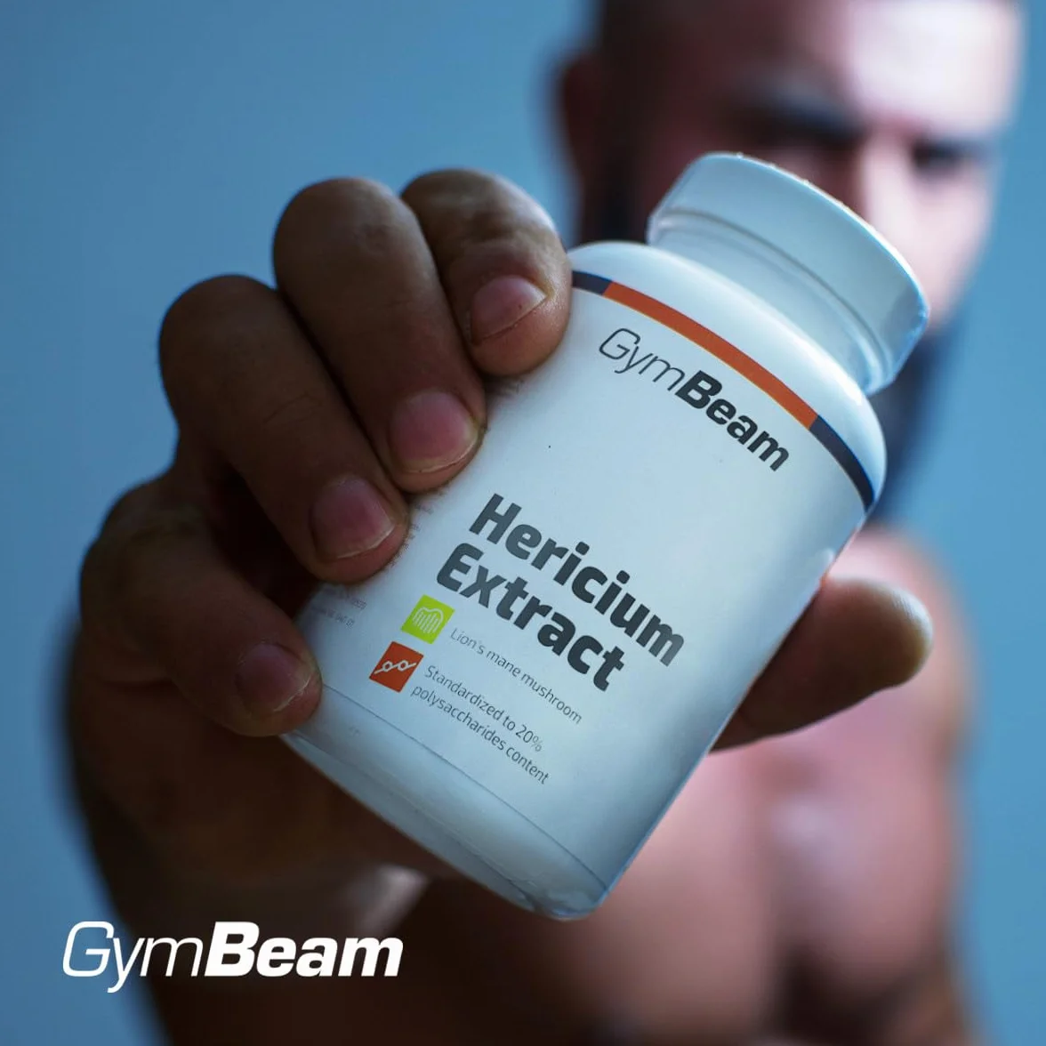 GymBeam Estratto di Hericium (Criniera di Leone), Fungo di Criniera, Hericium Erinaceus, Lions Mane, Nootropico per Memoria e Concentrazione, 20% Polisaccaridi, Capsule Vegane