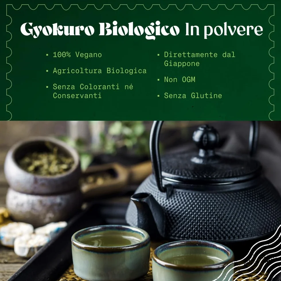 NaturaleBio Tè verde Gyokuro Giapponese Biologico da 100g. Bio, Naturale e Puro, Thè verde in foglie di primo raccolto coltivato in Giappone. Organic Japanese Gyokuro Green Tea.