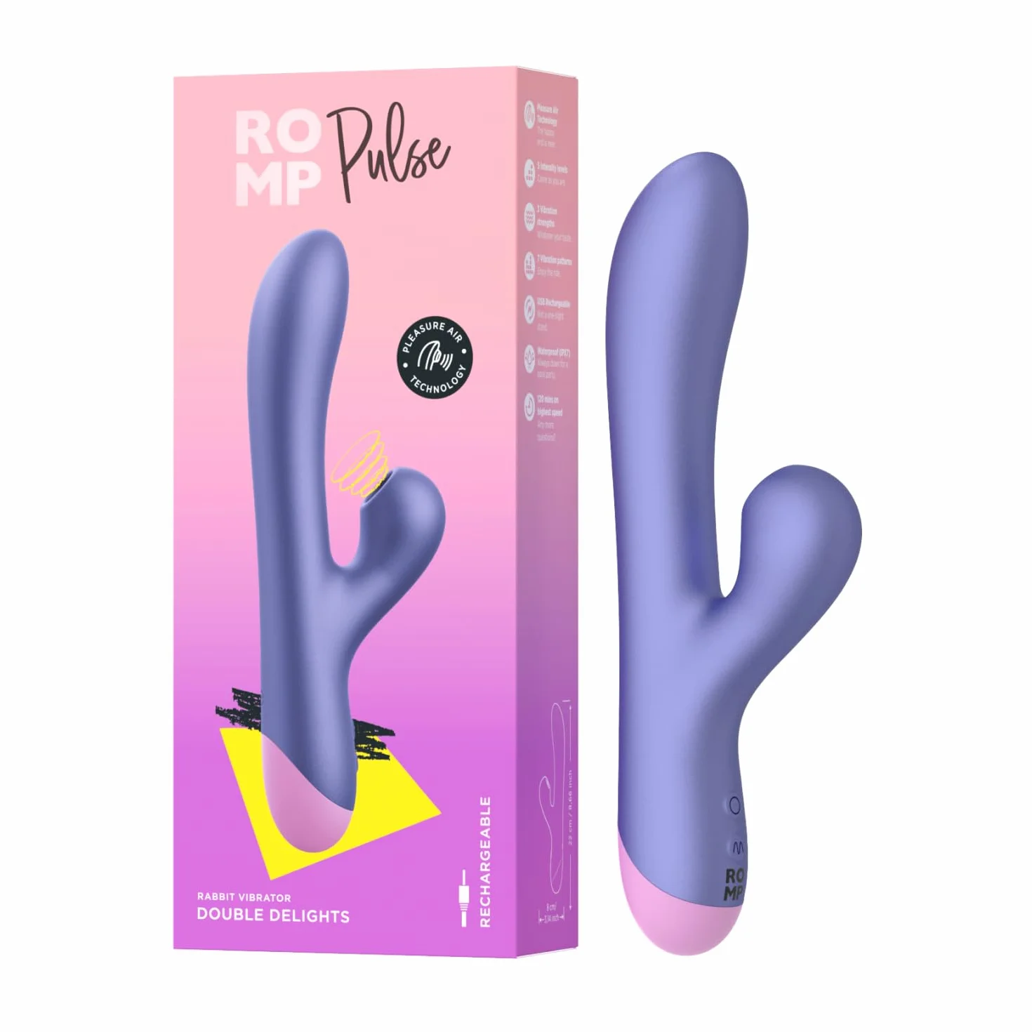 ROMP Pulse Vibratore Rabbit con Suzione Clitoridea | Sex Toy avec Tecnologia Pleasure Air | Vibratore per il Punto G e Clitoride | Ricaricabile e Impermeabile | Giocattolo Sessuale Adulti per Donna