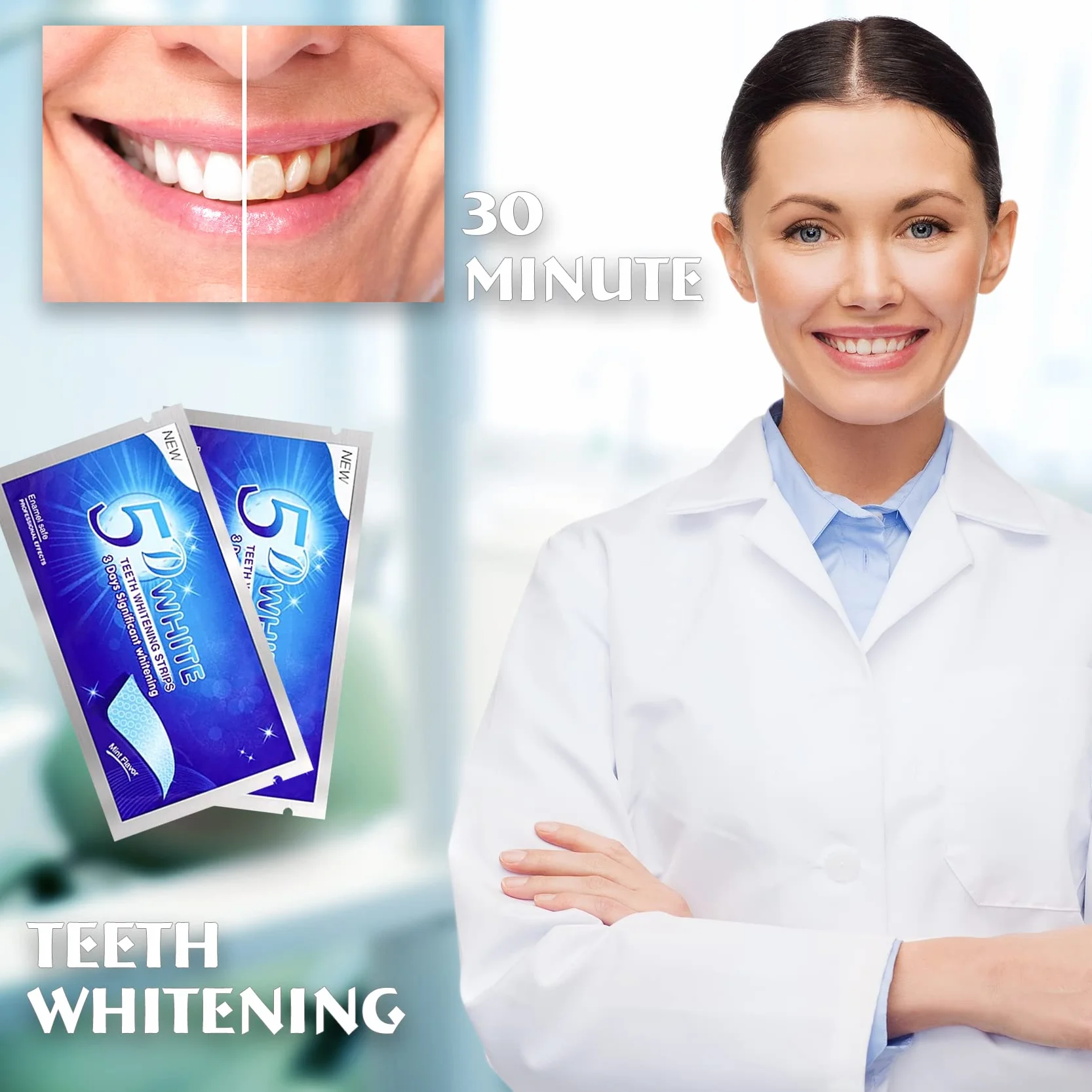 Sbiancante per Denti, 56 Strisce Sbiancanti Denti, Riduce Sensibilità dei Denti e Rimuove Macchie Dental