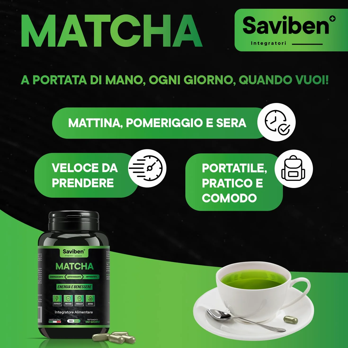 integratore Te Verde Matcha Giapponese 180 Capsule per dieta keto The Matcha Dimagrante naturale ultra Potente Antiossidante Energizzante Potenzia il Metabolismo Rafforza difese immunitarie