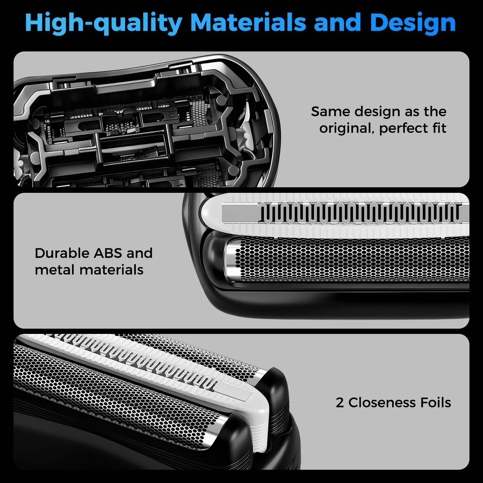 Testina Rasoio Compatibili Braun Serie 3 32B, Testine di Ricambio per Regolabarba Elettrico Barba Uomo Recupera il 100% delle Prestazioni Adatto per S3 300S 301S 310S 3020S 3030S 3040S (Nero)