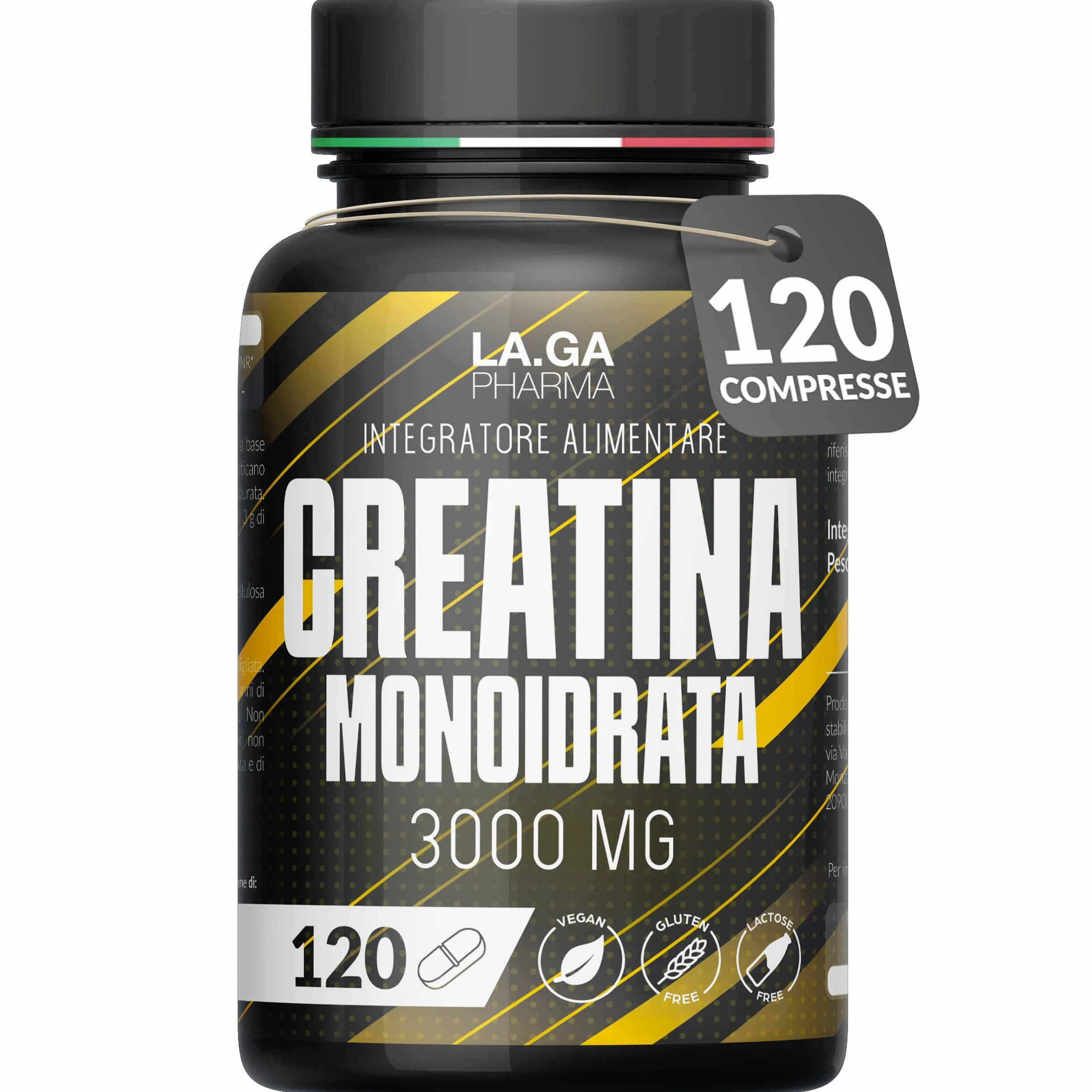 Creatina Monoidrata 120 Compresse 3000mg per dose, Creatine Monohydrate per Massa Muscolare, Pre e Post Workout, Made in Italy, Vegan