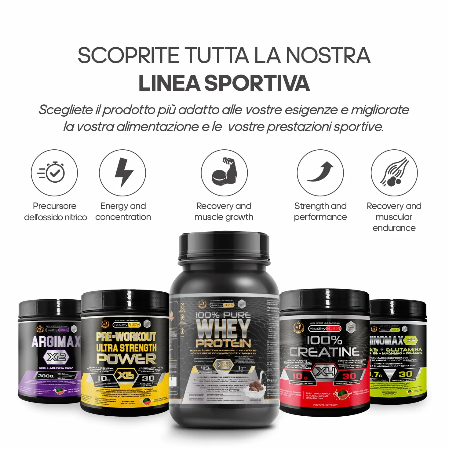 Healthy Fusion Creatina Monoidrato 300g Alta dose 10g per porzione gusto anguria