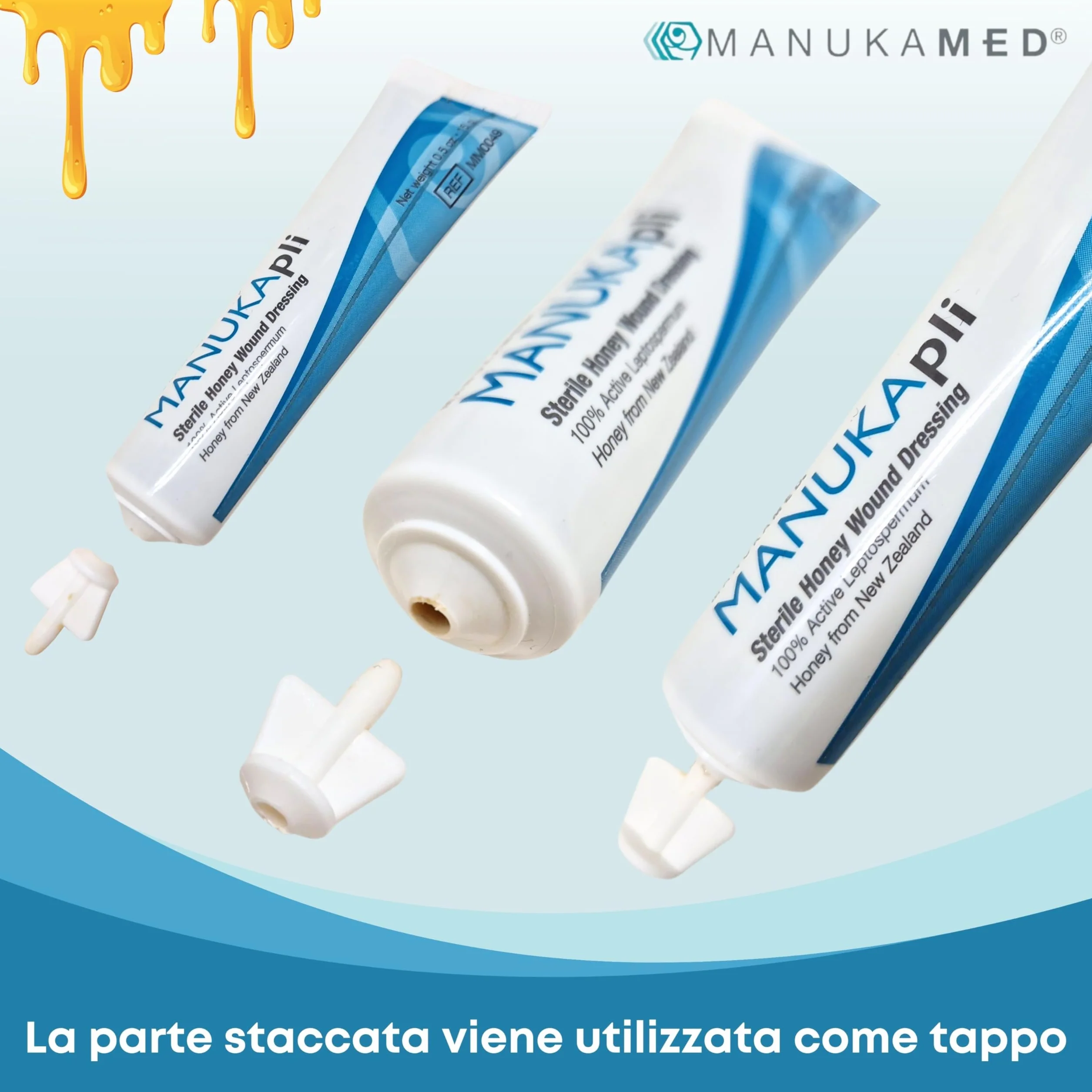 ManukaMed MANUKA, qualità medica, cura delle ferite e della pelle, miele di Manuka bioattivo al 100%, unguento per le ferite e la guarigione, STERILE MGO 560+/2x15 g
