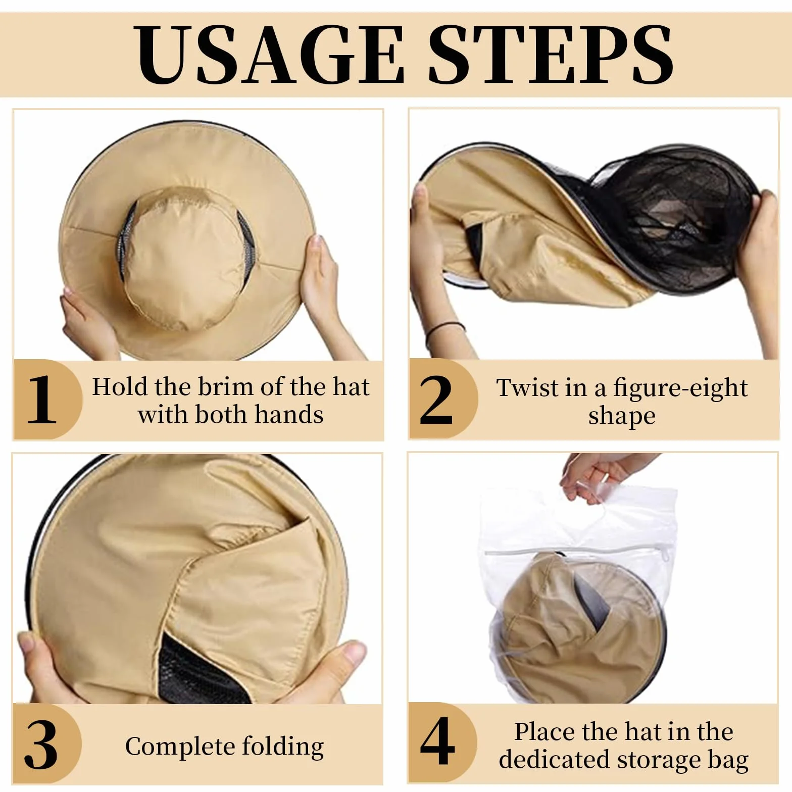Cappello Anti Moscerini Pieghevole Zanzariera Asciugatura Rapida con Retina Insetti per Escursioni Campeggio Apicoltura Pesca (Beige)