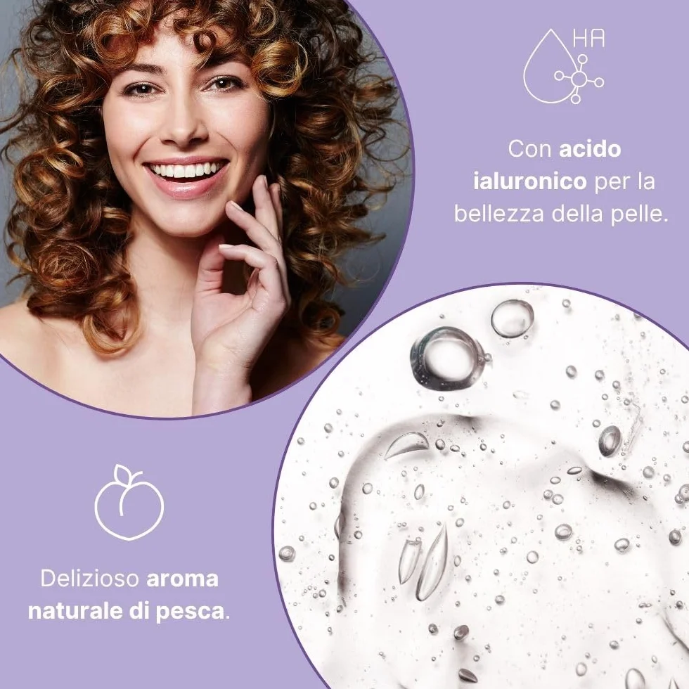 SWISSE Beauty Acido Ialuronico Gummies Integratore Donna e Uomo 40 Pastiglie Gusto Pesca Vegano