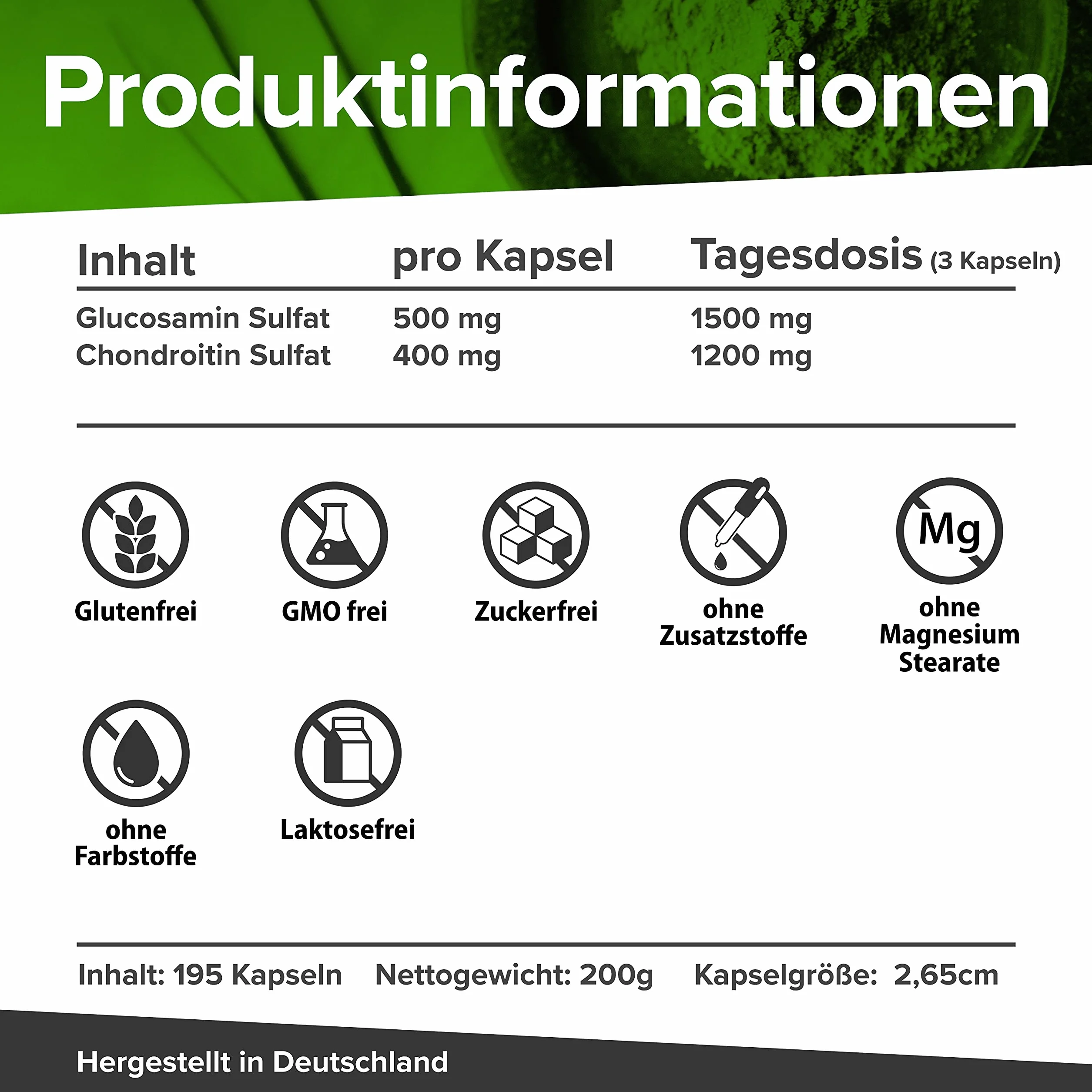 Glucosamina e Condroitina PLUS 195 Capsule ad alto dosaggio - Fornitura di 6 mesi, testata in laboratorio