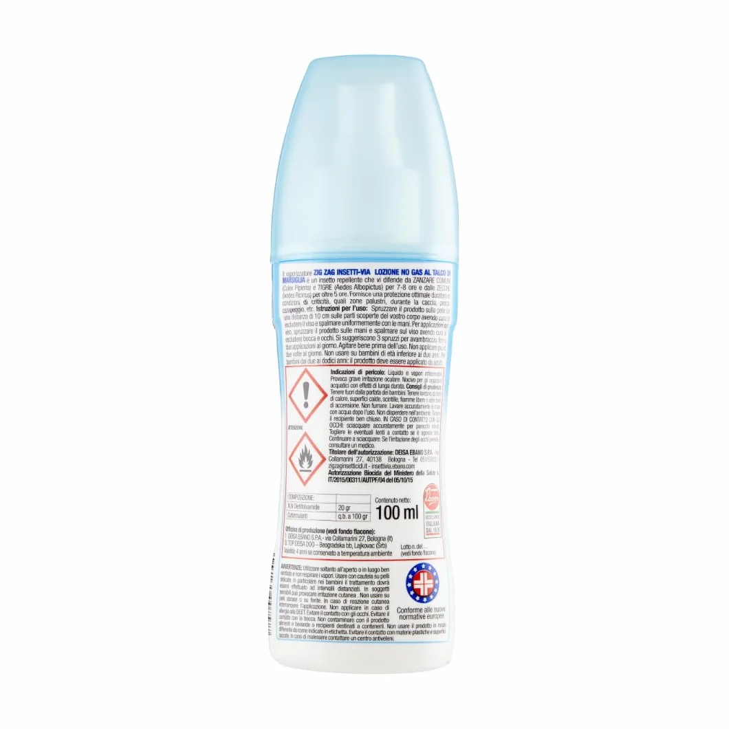 ZIG-ZAG Lozione Antizanzare Corpo Repellente Zanzare Zecche Tafani Talco di Marsiglia 100 ml