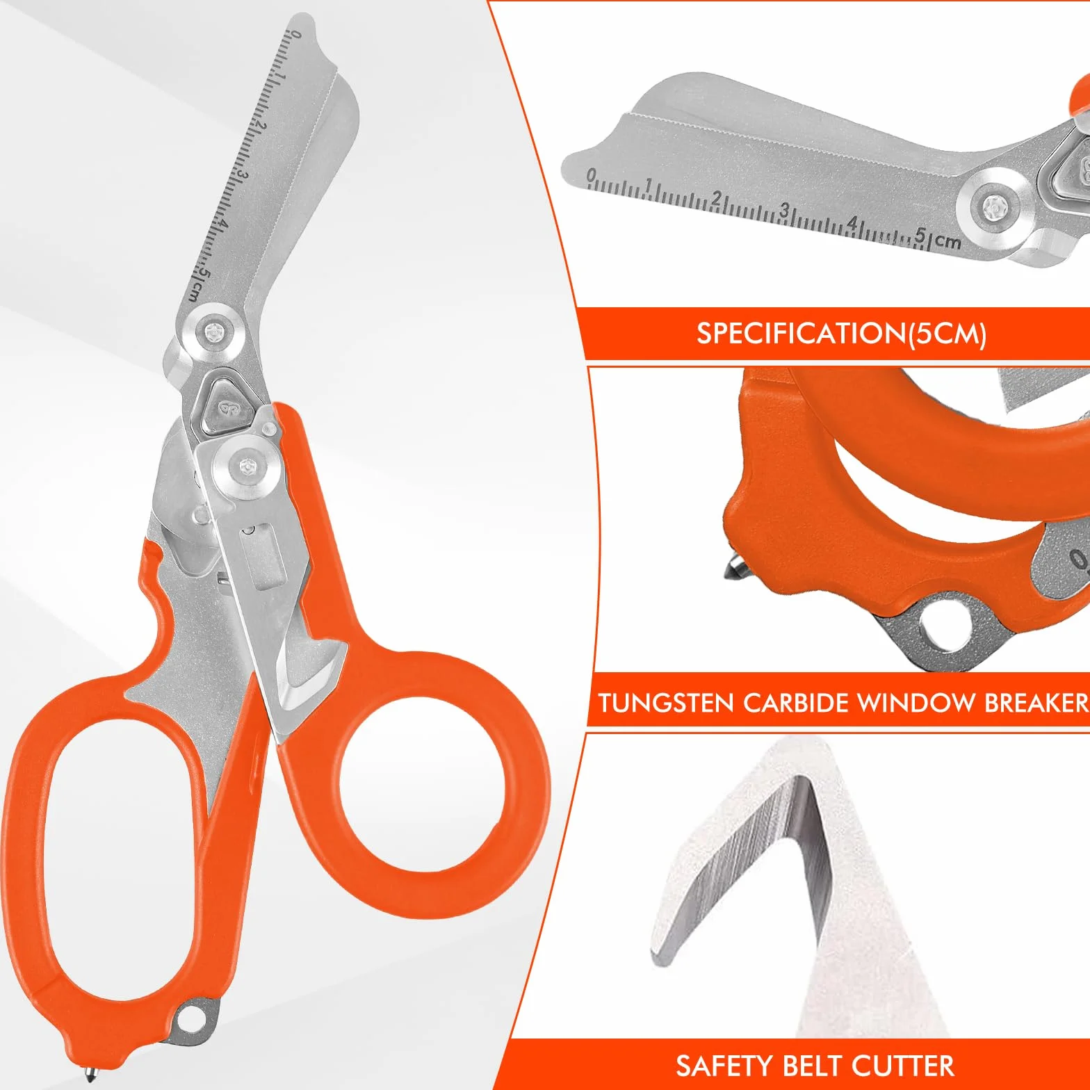 Forbici Mediche Multifunzione Pieghevoli 6 in 1 Raptor, Cesoie di Emergenza, Pinze Multitool (Arancioni)