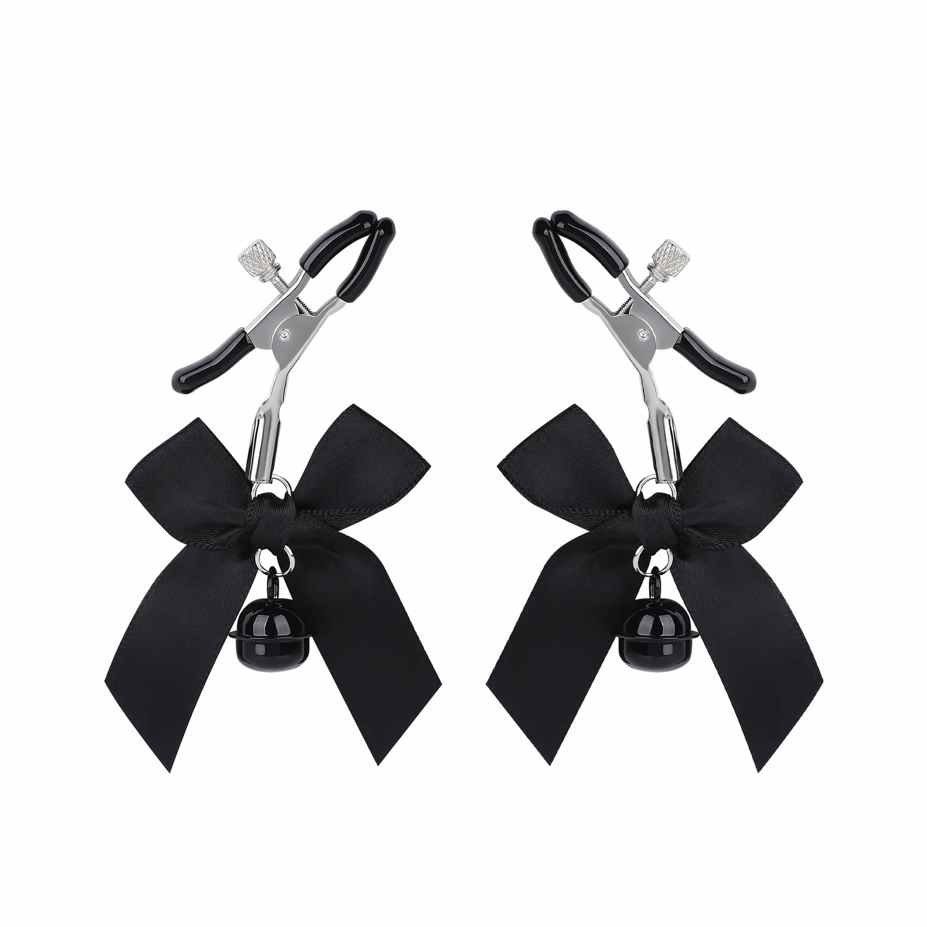 Pinze per Capezzoli Regolabili in Acciaio Inossidabile con Campanellini – Clip Decorativi a Forma di Fiocco, Accessori di Stimolazione con Pressione Regolabile per Donne e Coppie