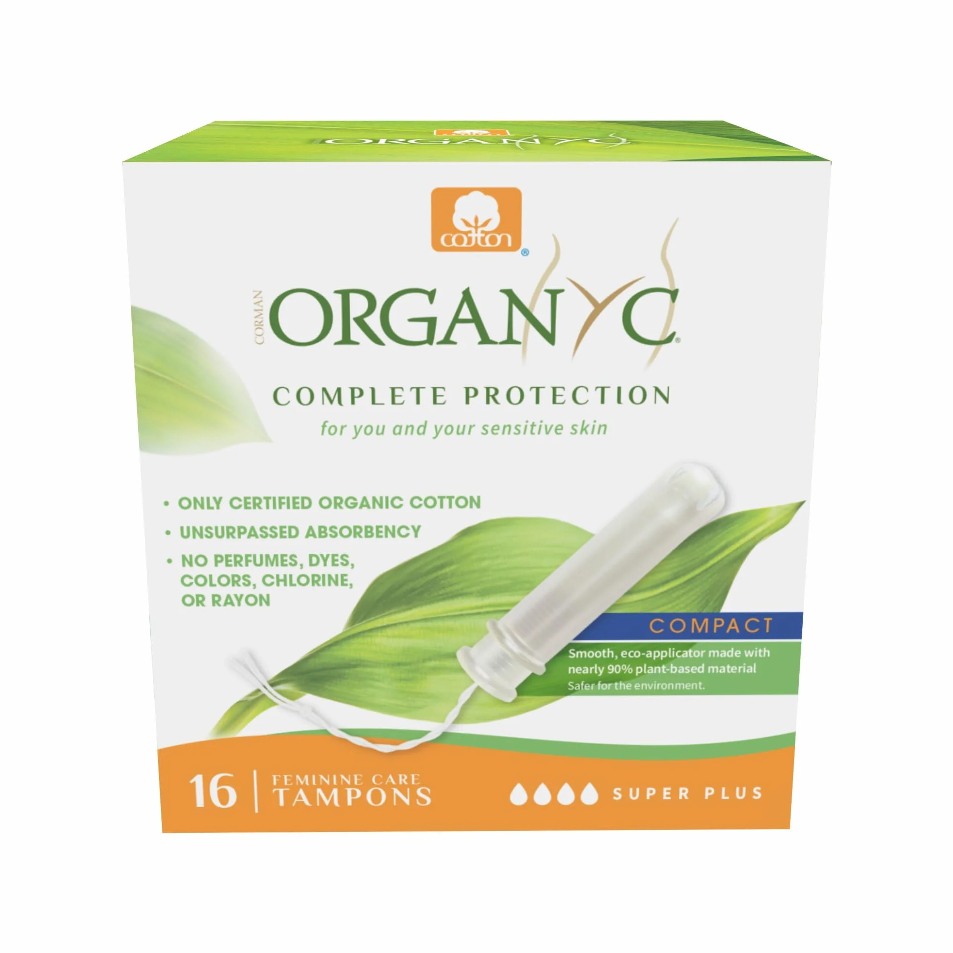 Organyc Tamponi Cotone Biologico Certificato Super Plus Flusso Molto Abbondante Ipoallergenici 16 Pezzi