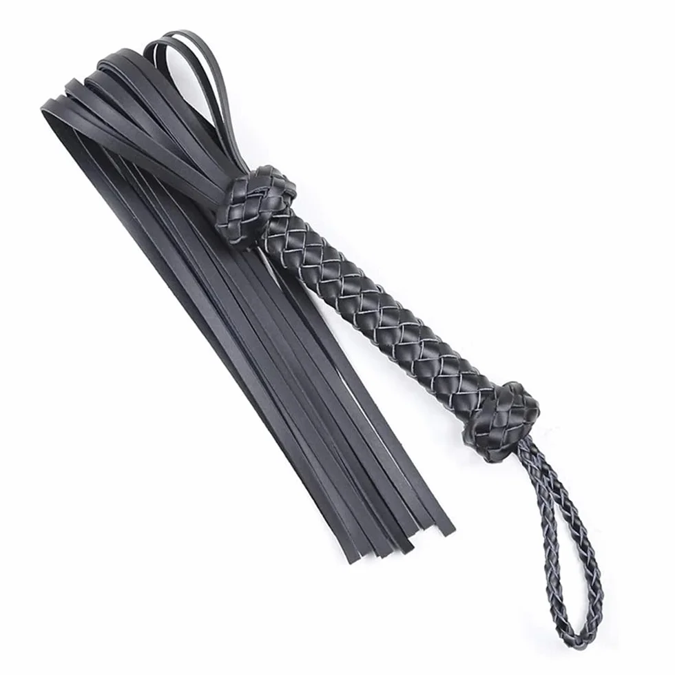 Frusta da gioco in pelle morbida nappa intrecciata per cavallo, Nero, 1 metro
