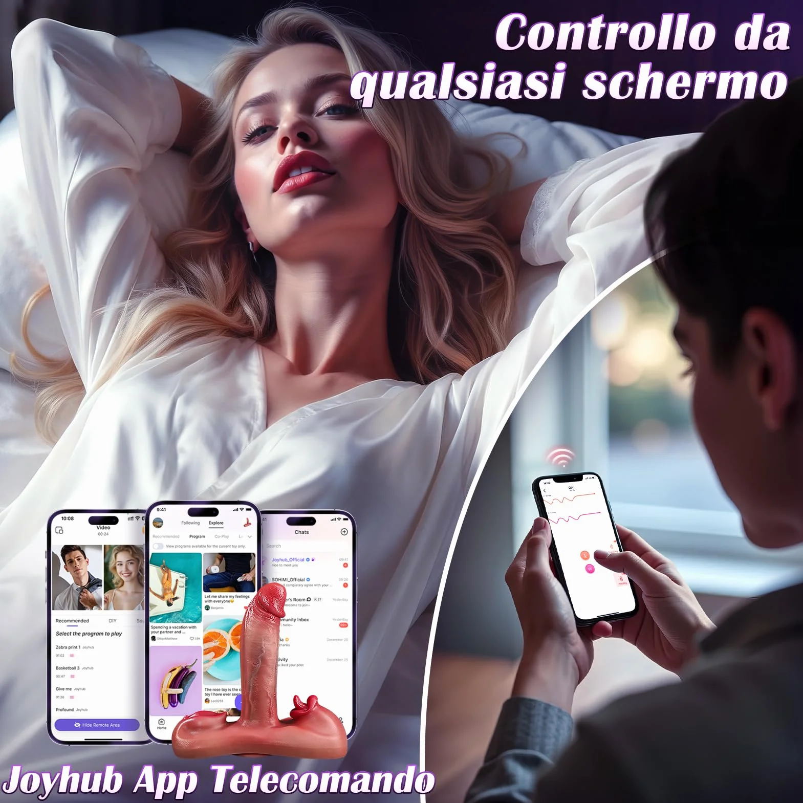 Funsgetoy Dildo Realistico AI 6 In1 Con Oscillazione, Vibrazione, Riscaldamento Estensione e Leccante Vibratoriper Donne, Controllo App Con Fascia. Sexytoysys Donna Coppia