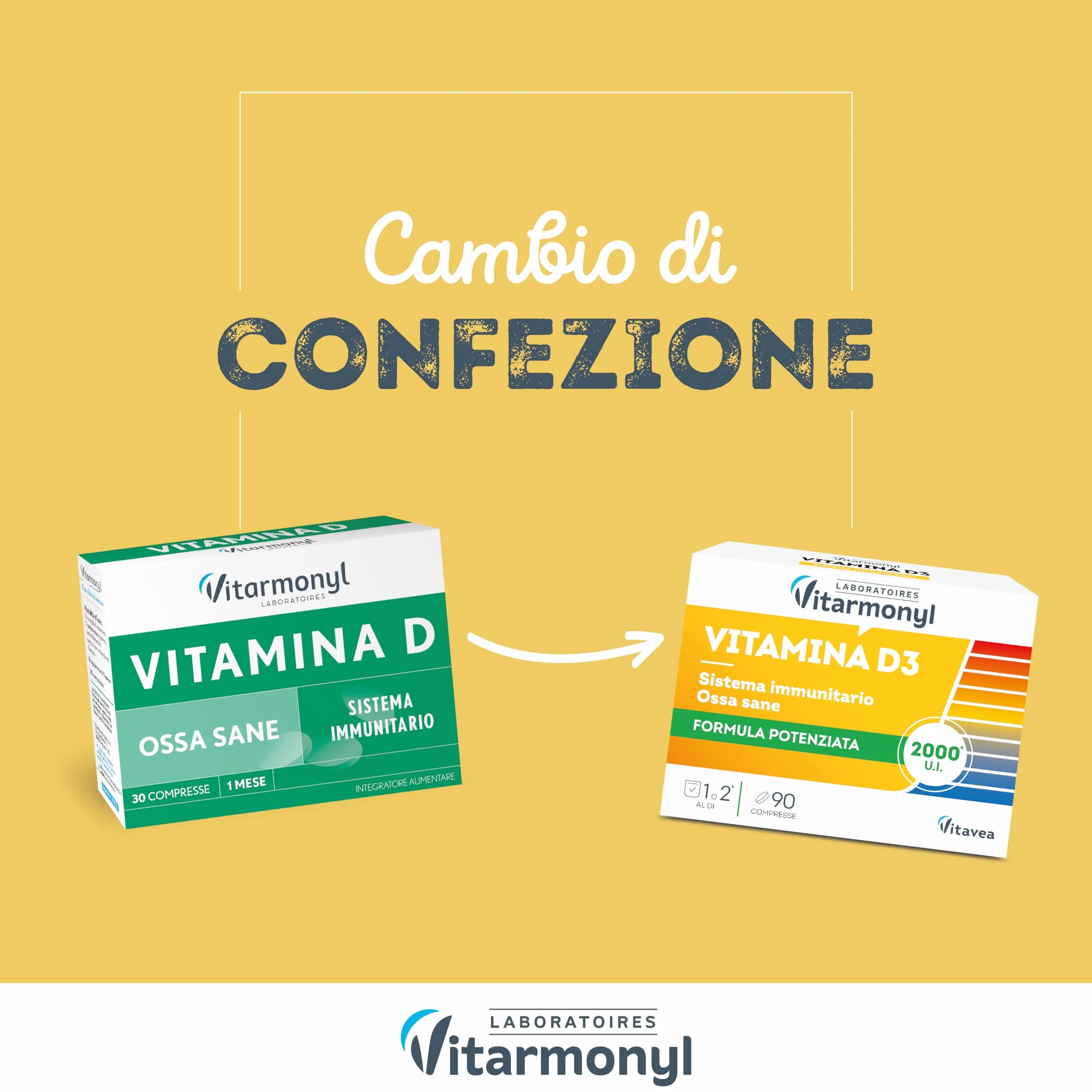 Vitamina D3 - Formula Potenziata 2000 UI - Integratore Difese Immunitarie - Assorbimento Calcio e Fosforo, Salute Ossa, Denti e Muscoli - Sistema Immunitario - 90 Compresse - Vitarmonyl