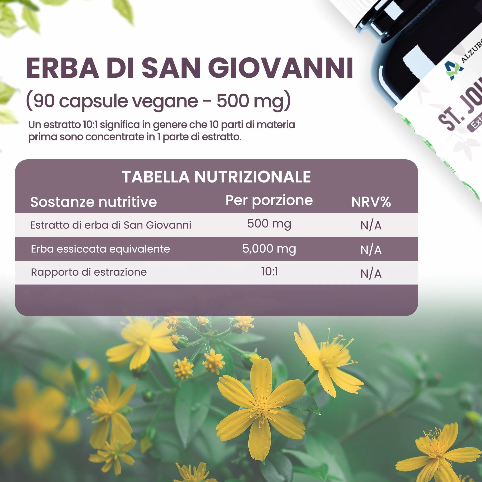 St. John's Wort 5,000mg Equivalent | High Strength 500mg 10:1 Extract | 90 Vegan Capsules | Mood & Emotional Wellbeing Support | GMP & 3rd Party Lab Tested