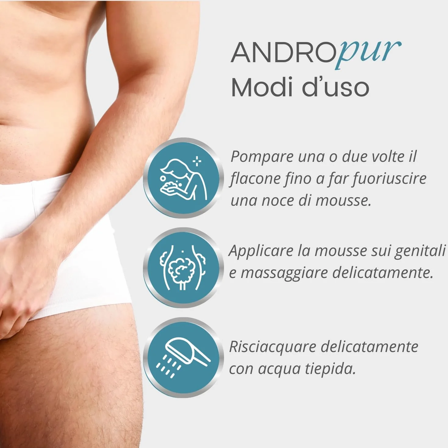 ANDROPUR Pregiato Sapone Intimo Uomo pH Neutro Rinfrescante Schiuma Mousse Detergente Igiene Intima Antibatterico Protettivo 150ml