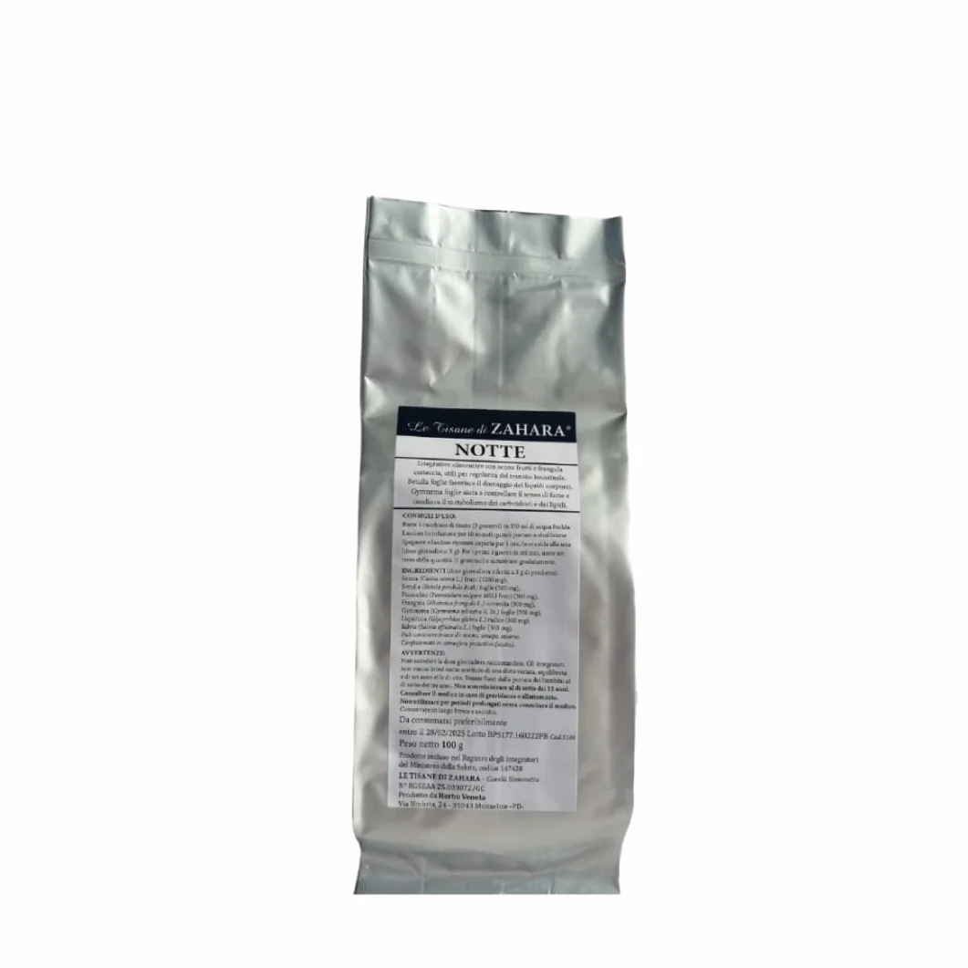 Le Tisane di Zahara Tisana Notte Miscela di Erbe, Infuso Serale con Senna e Finocchio, Contrasta la Ritenzione Idrica di Pancia e Gambe, Aiuta a Dormire Bene, Formula Vegetale, 100gr