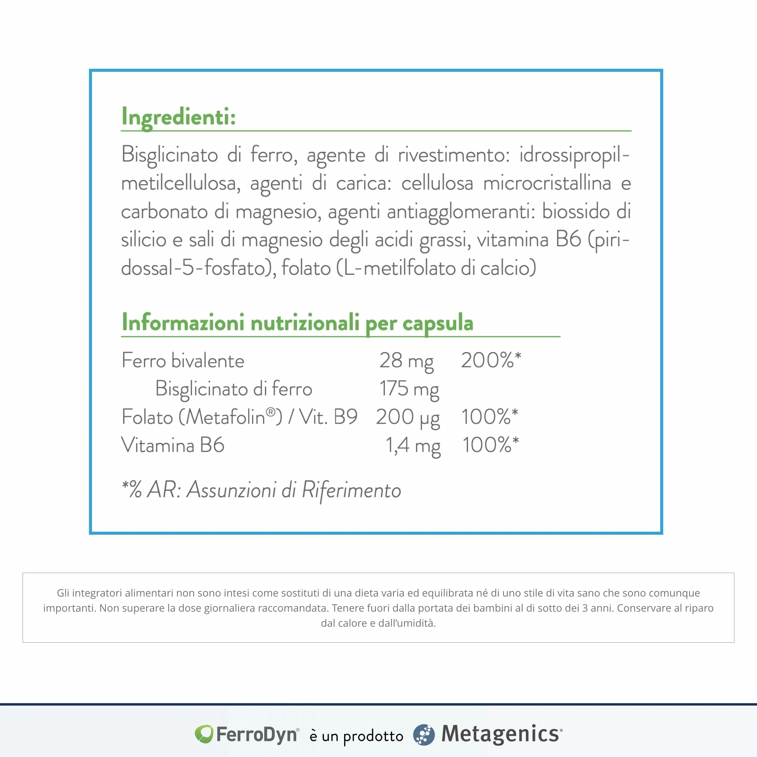 FerroDyn - Sostiene la Formazione dei Globuli Rossi e la Produzione di Energia - Utile in Caso di Affaticamento - 30 Capsule