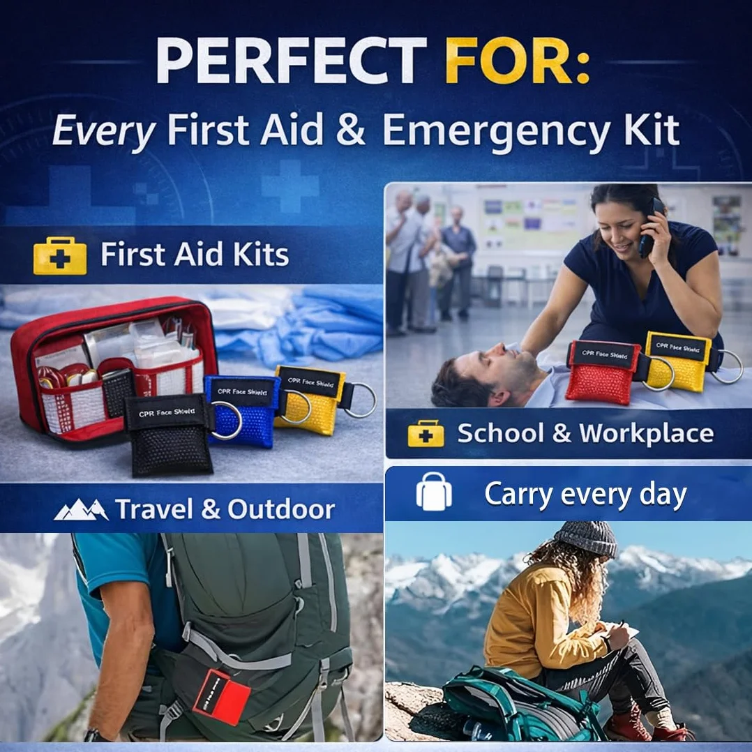 Maschera di Rianimazione RCP 5 Pezzi Primo Soccorso Ventilazione con Moschettone Attrezzatura Portatile Emergenza Vigili del Fuoco