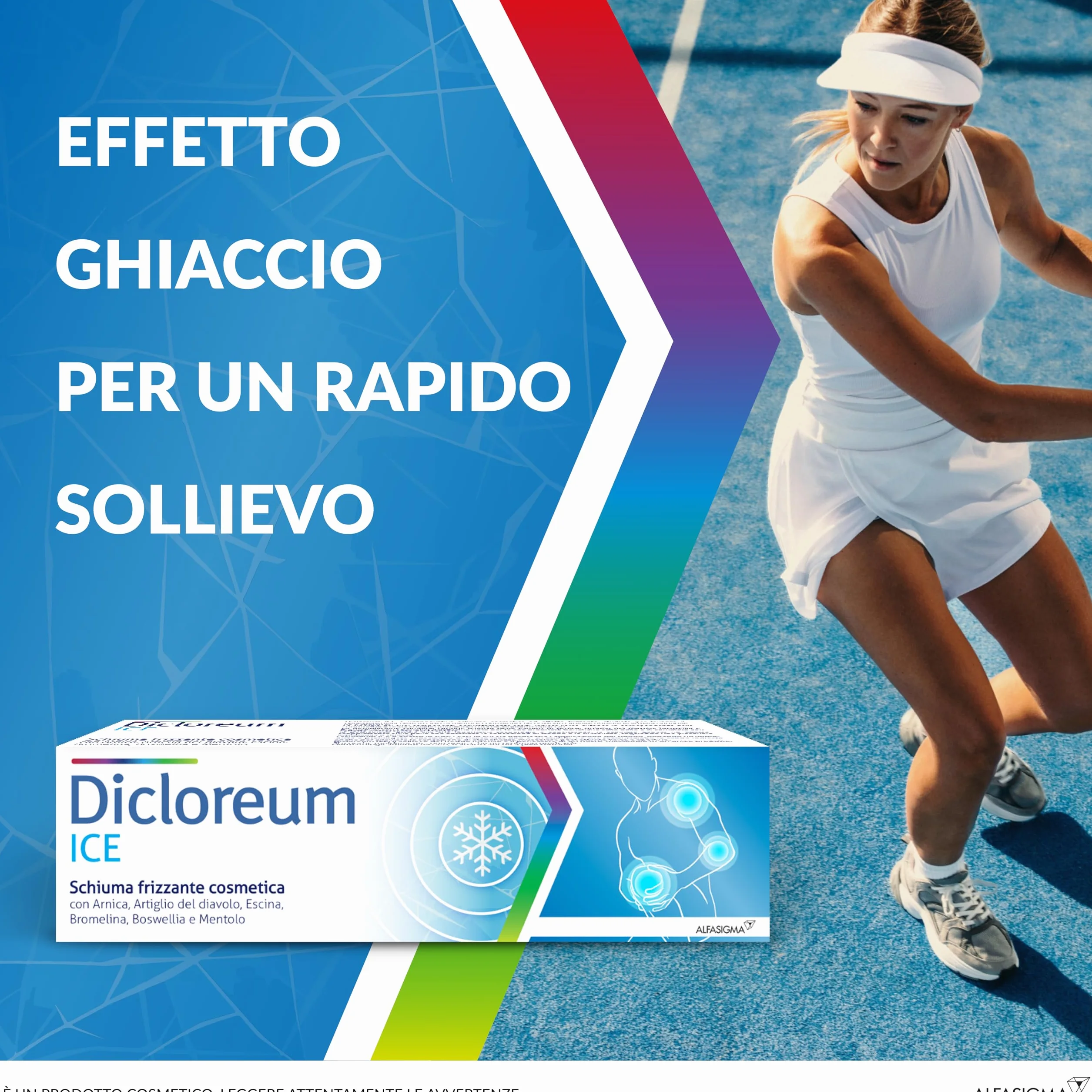 Dicloreum Ice Schiuma Frizzante Cosmetica per il Trattamento di Contusioni, Affaticamento Muscolare e Lievi Traumi, con Arnica, Artiglio del Diavolo, Escina, Bromelina, Boswellia e Mentolo, 150 Ml