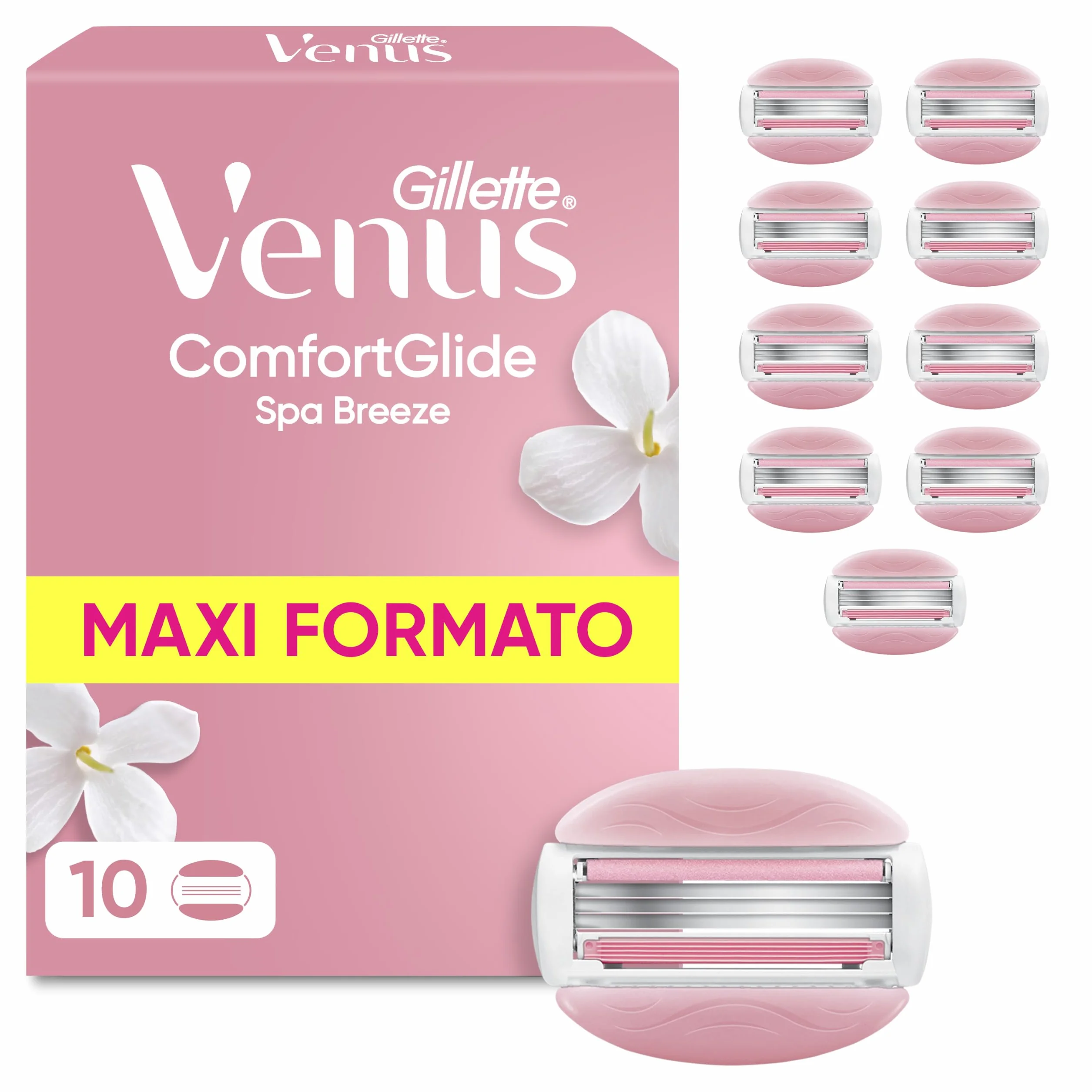 Gillette Venus Comfortglide Spa Breeze - Ricariche per lamette da donna, confezione da 10, 3 lame integrate per una rasatura liscia e precisa che dura a lungo