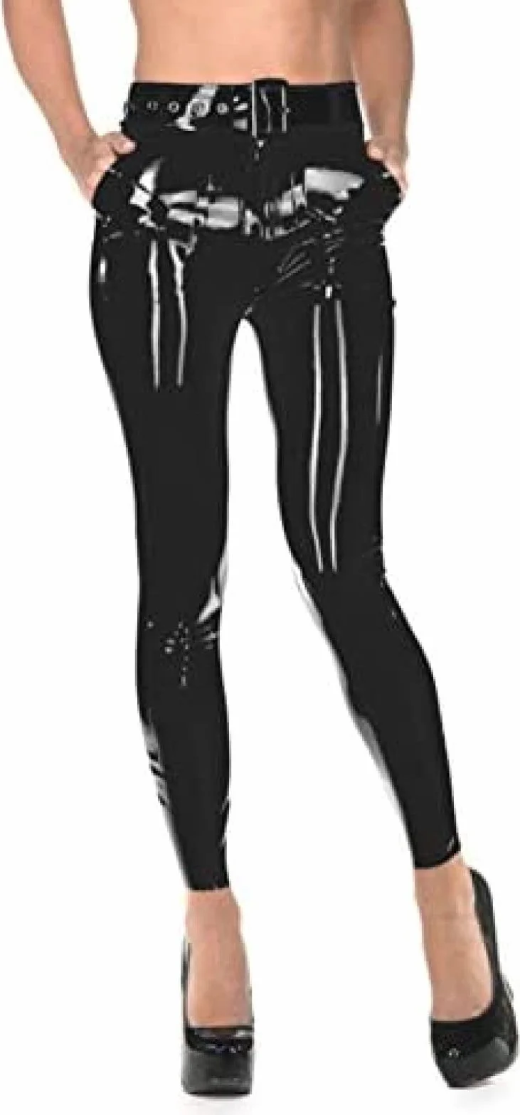 Latex Gummi Rubber Jeggings Collant Pantaloni Slim 0,4 Mm Nero 3X-grande