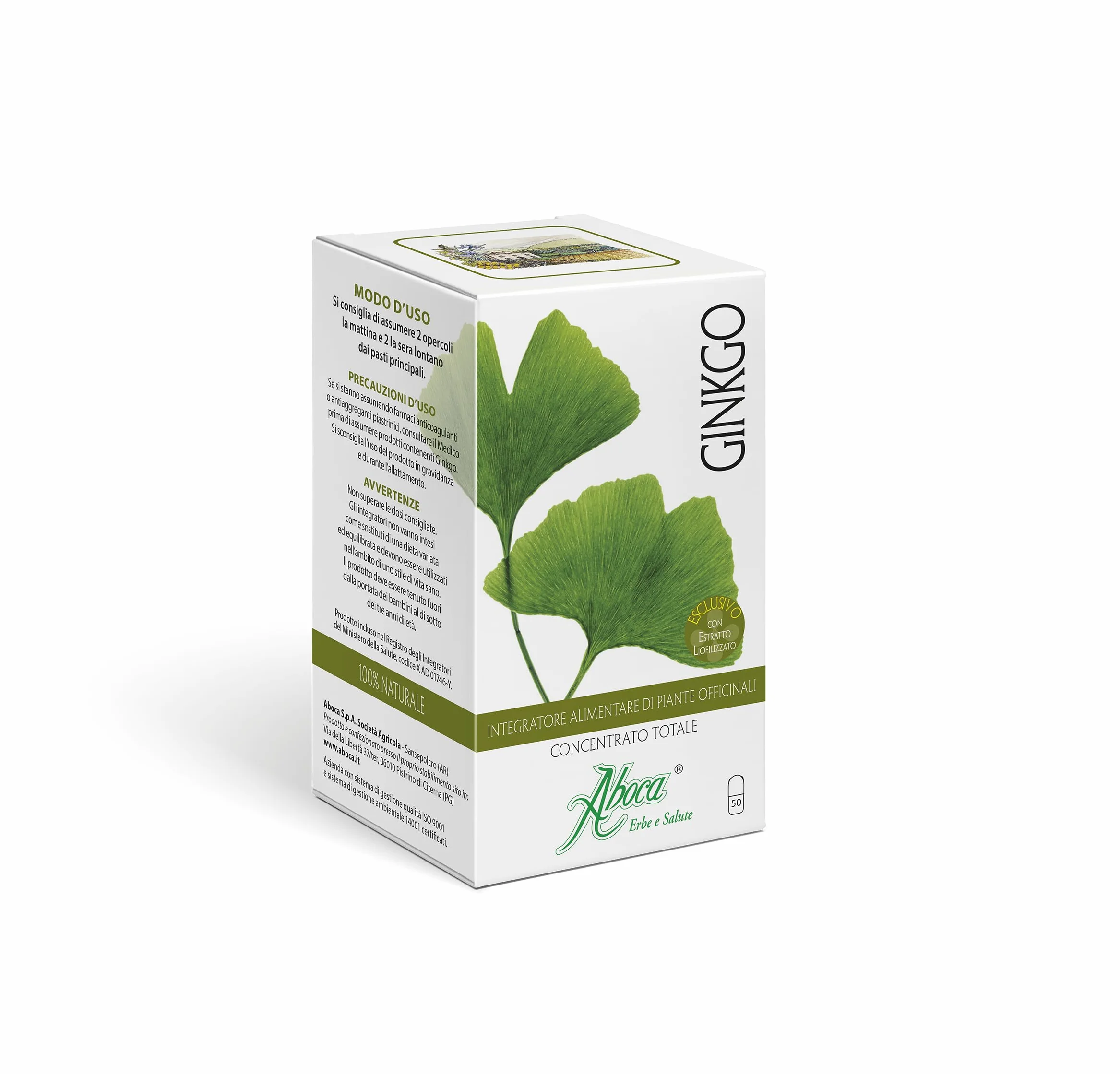 Aboca Ginkgo Concentrato Totale 50 Opercoli - Integratore Alimentare per la Fisiologica Funzionalità del Microcircolo e le Funzioni Cognitive