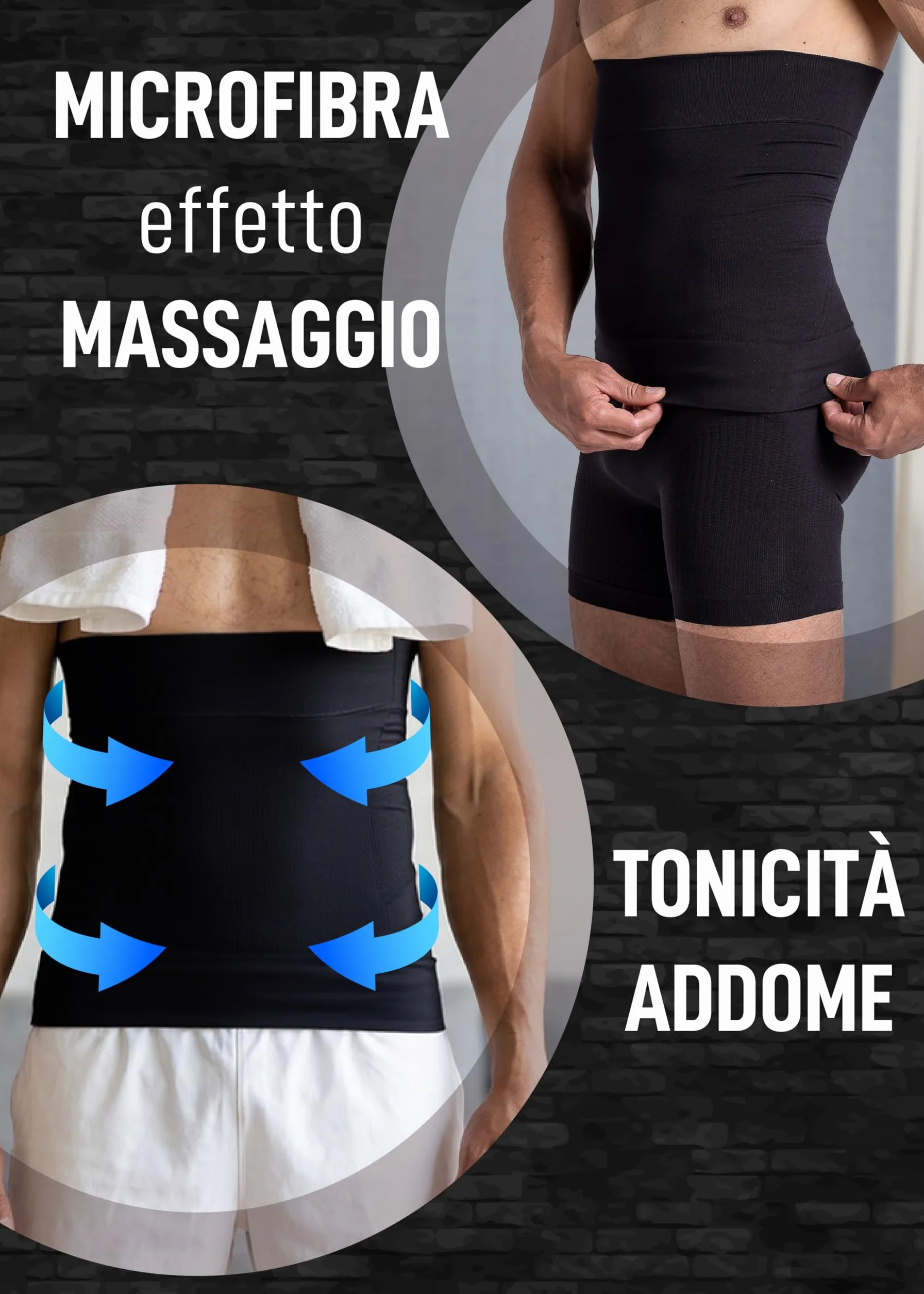 SLIMCELL Gambetti Pancera Contenitiva Uomo Modellante - Microfibra Traspirante Senza Cuciture, Fascia Addominale Dimagrante Pancia Piatta, Effetto Massaggiante 3D Invisibile - Made in Italy