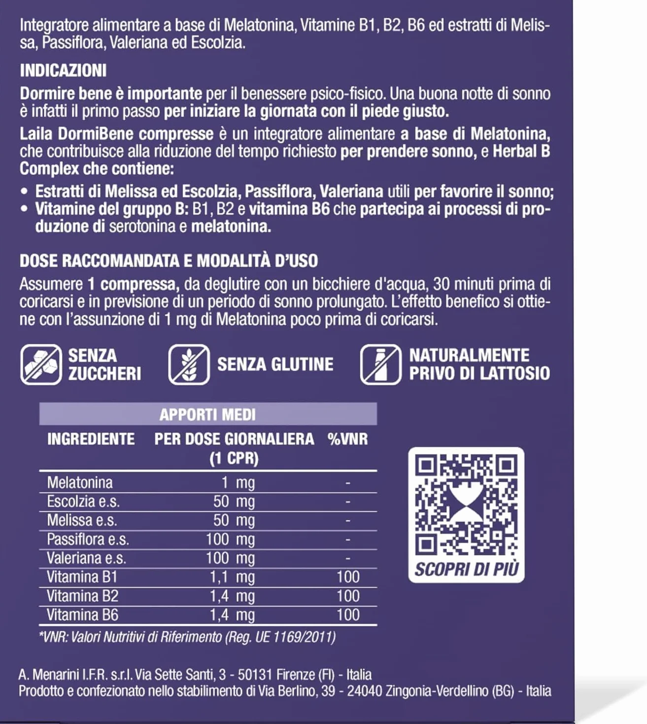Laila DormiBene Compresse Integratore per il sonno con Melatonina 30 compresse