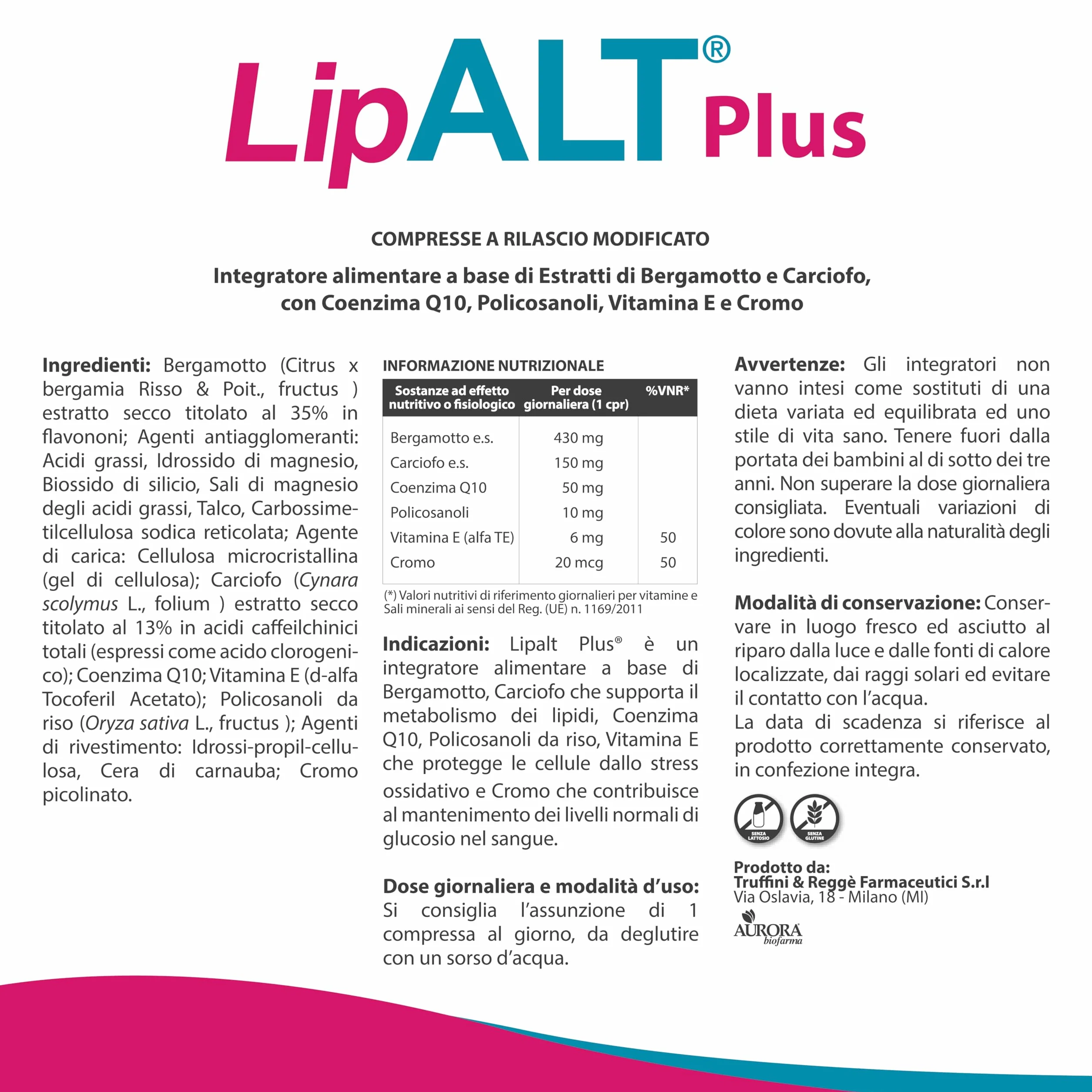 Lipalt Plus - Integratore Senza Monacolina K - Integratore a Base di Coenzima Q10, Bergamotto, Carciofo e Policosanoli - 20 Compresse Senza Glutine e Lattosio