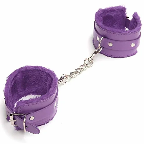BONDAGERIE® Manette viola in ecopelle regolabili con catenina