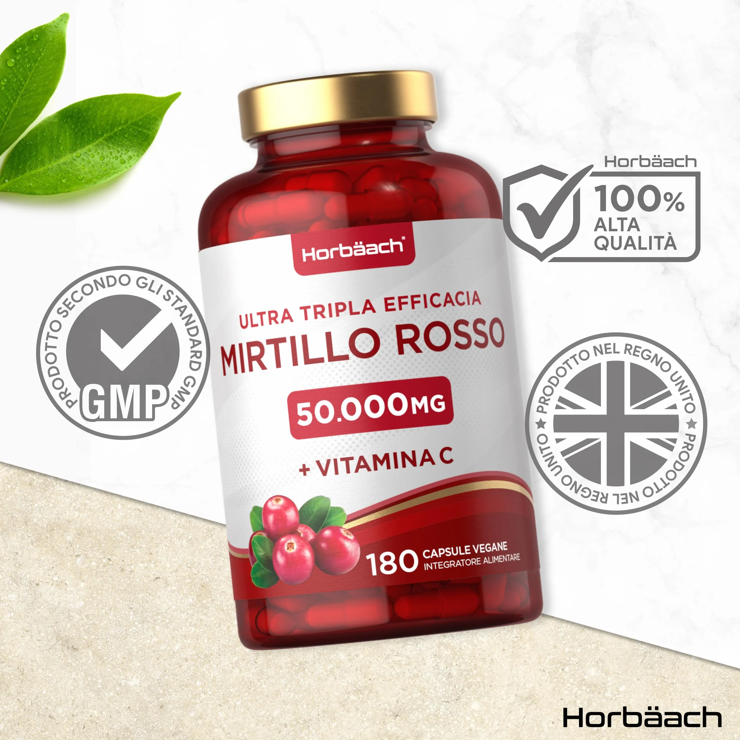 Horbaach Mirtillo Rosso 50000 mg z Witaminą C 180 Kapsułek Wegańskich