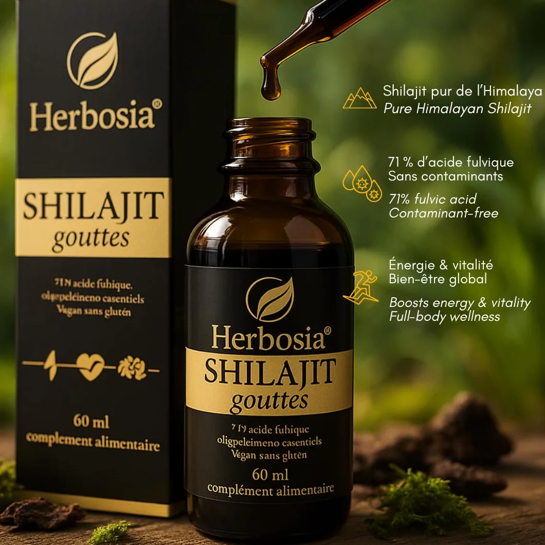 Shilajit Gocce 60 ml – Integratore alimentare liquido, resina Himalayana 100% pura, ricca di acidi fulvici, vitalità ed energia naturale