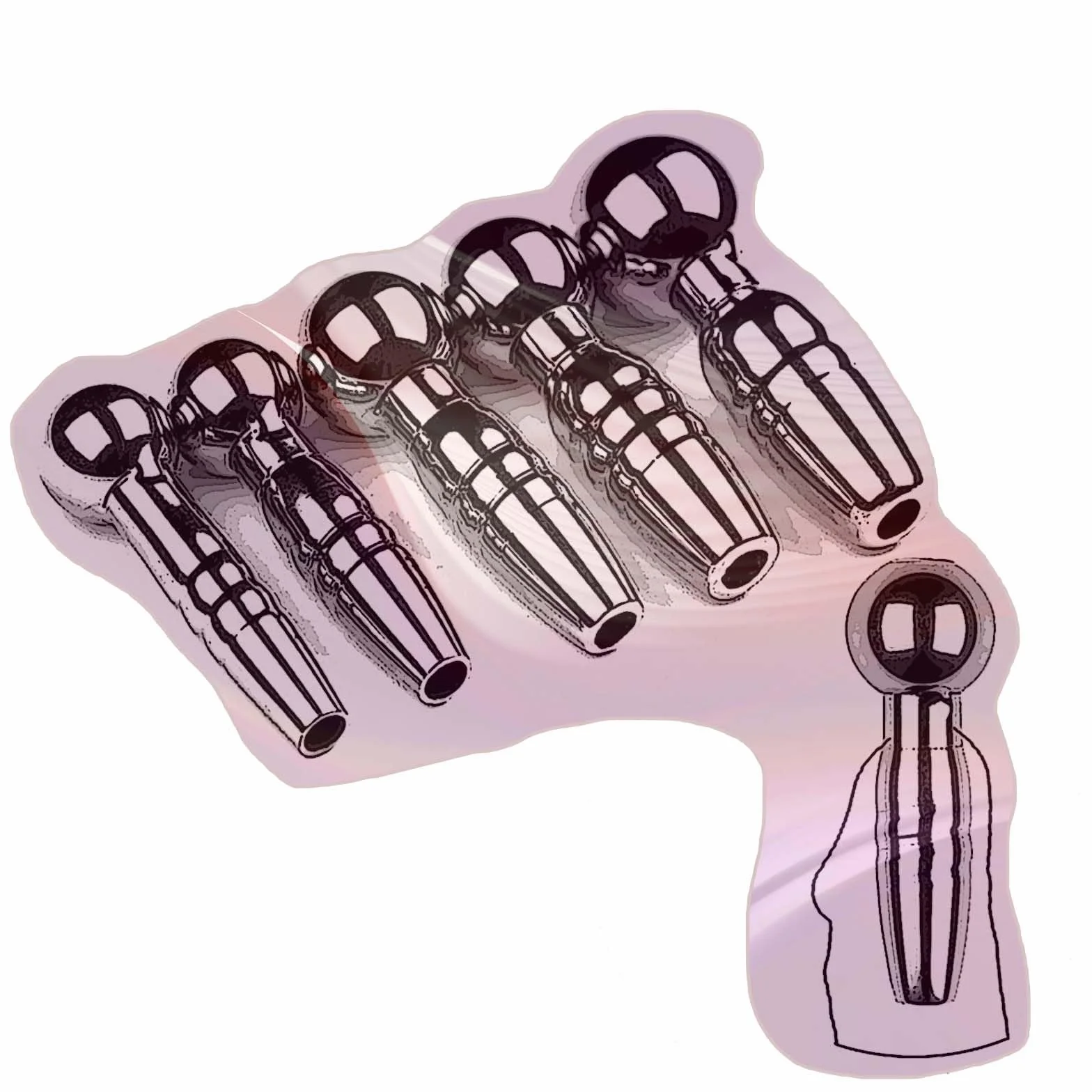 Asta di fitness cava liscia in acciaio inossidabile, dilatatore speciale maschile, comodo set per la minzione -D11IT (B:5 Sizes Set)