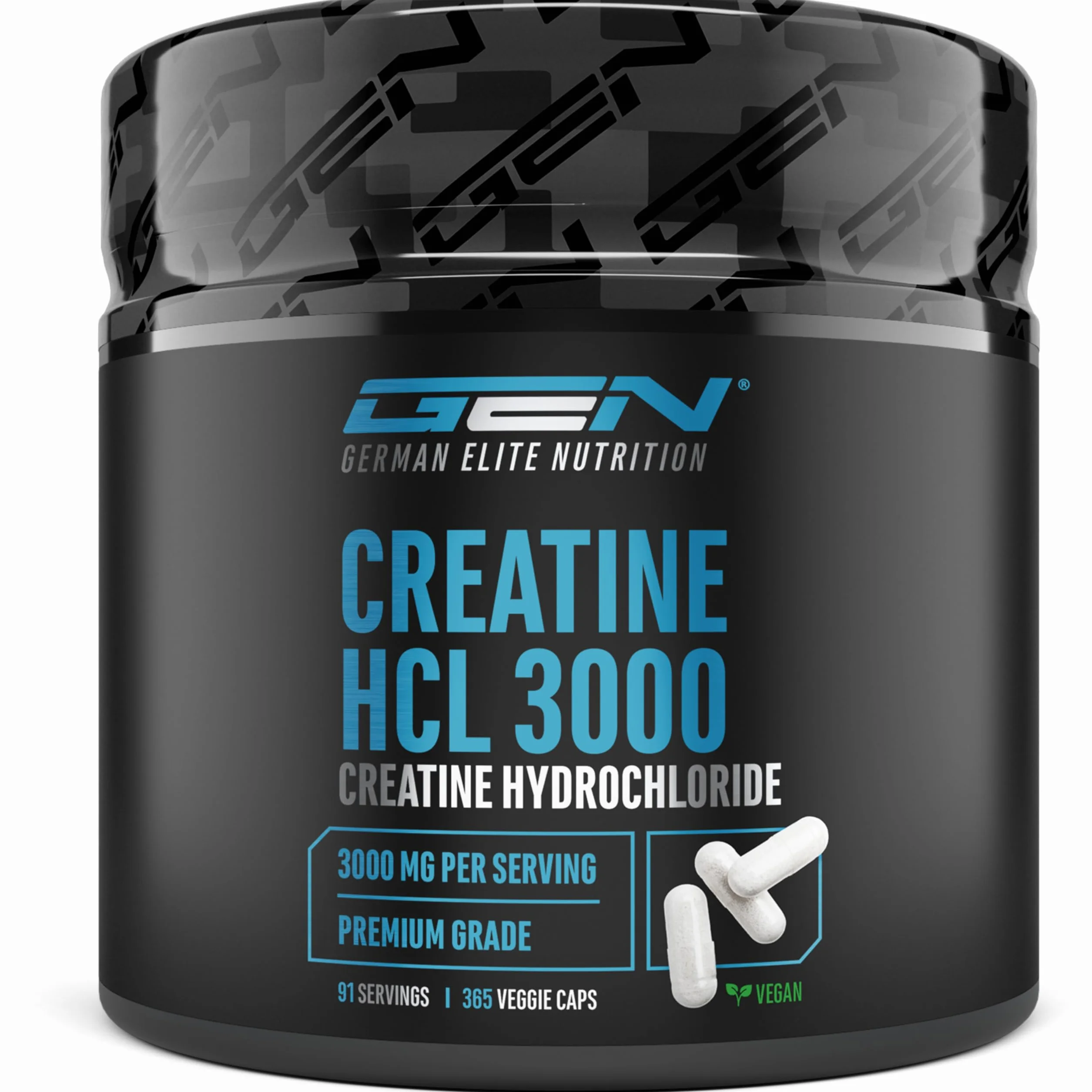 Creatine HCL - 365 capsule - Ad alto dosaggio con 3000 mg di cloridrato di creatina per dose giornaliera - Massimo assorbimento & biodisponibilità - 100% vegano