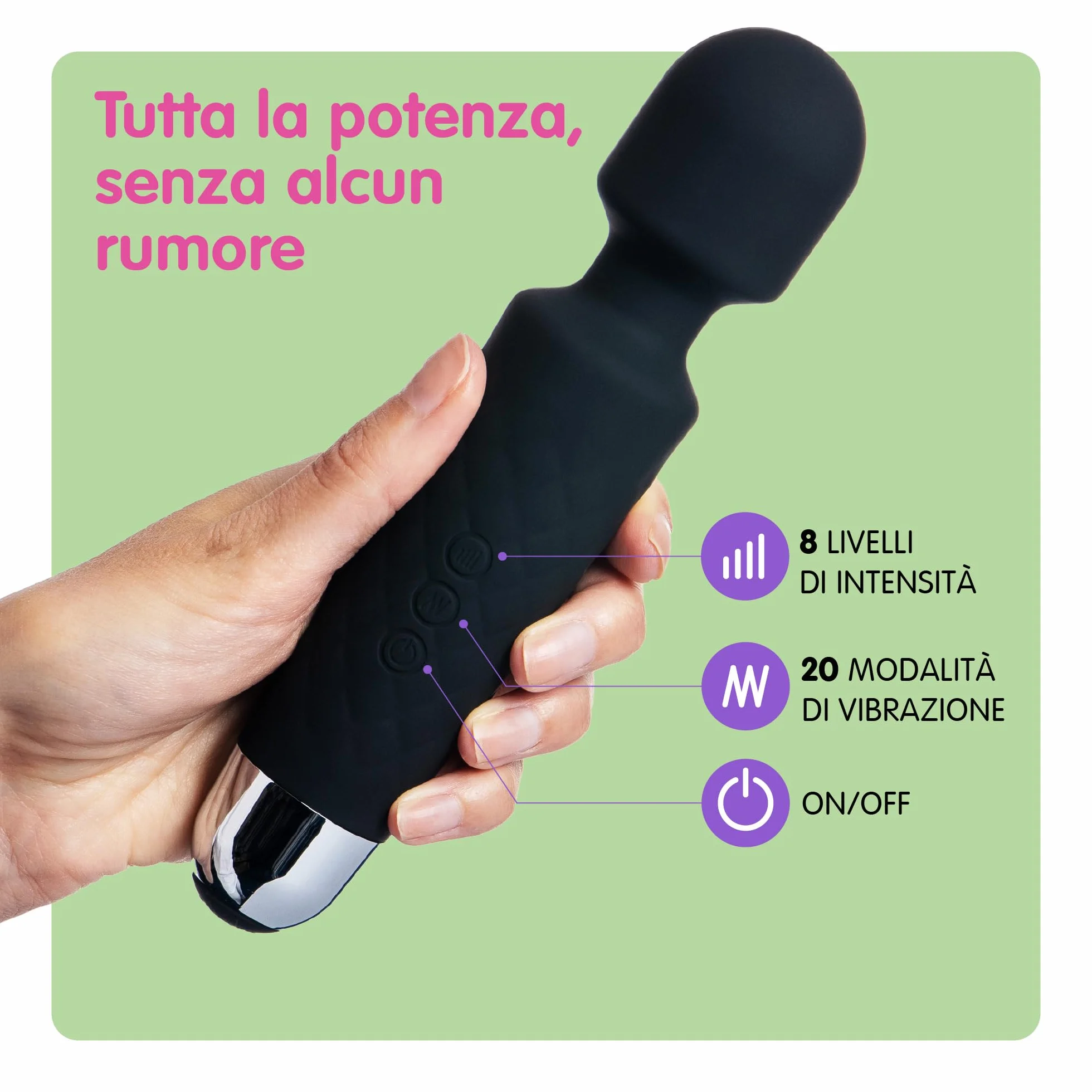 Oliver James Massaggiante Personale Elettrica, 20 modalità di vibrazione 8 velocità per Massaggi Rilassanti e per Alleviare la Tensione Muscolare, borsa da viaggio (Edizione limitata: Memoria Nero)