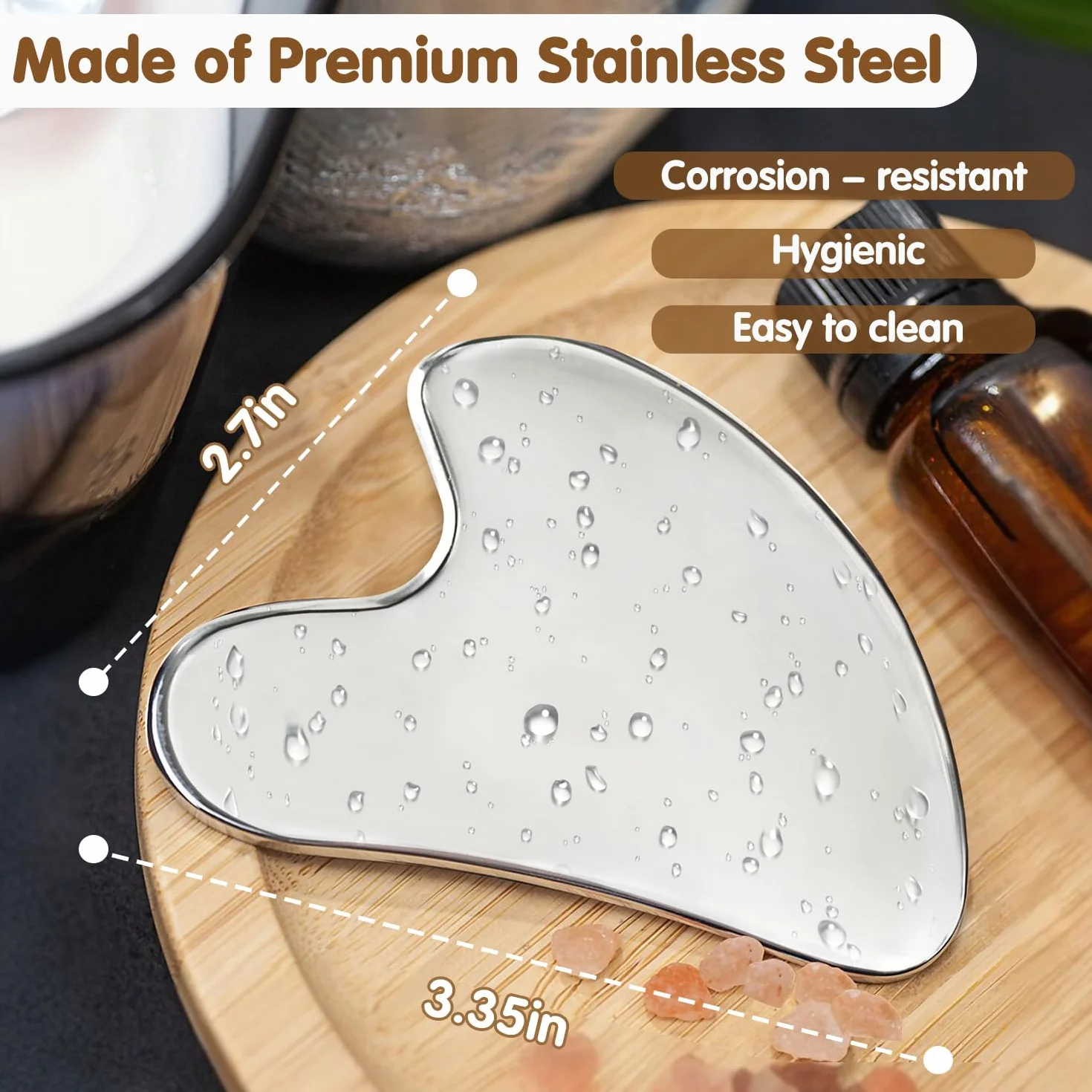 Flagest Gua Sha in Acciaio Inossidabile - Strumento per Massaggio Viso e Corpo, Antirughe e Riduce il Gonfiore (Argento)