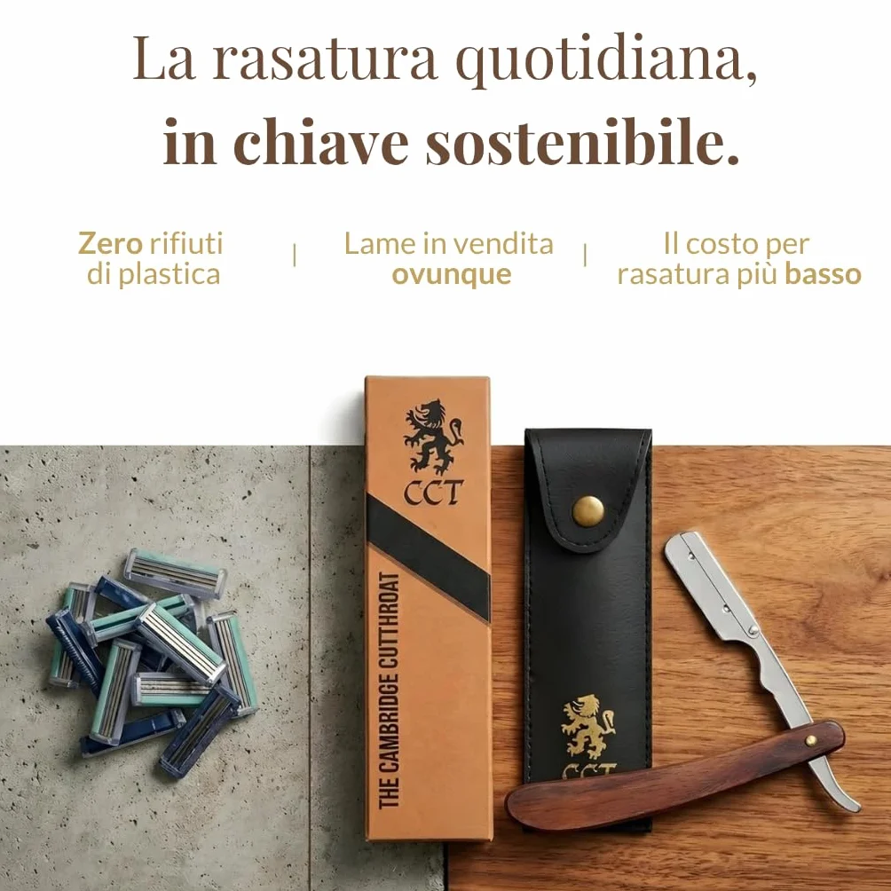 Rasoio a Mano Libera Monolama Professionale con 10 Lame da Barba Derby e Custodia Protettiva da Viaggio in Ecopelle - Missanda in Legno Duro & Acciaio Inossidabile