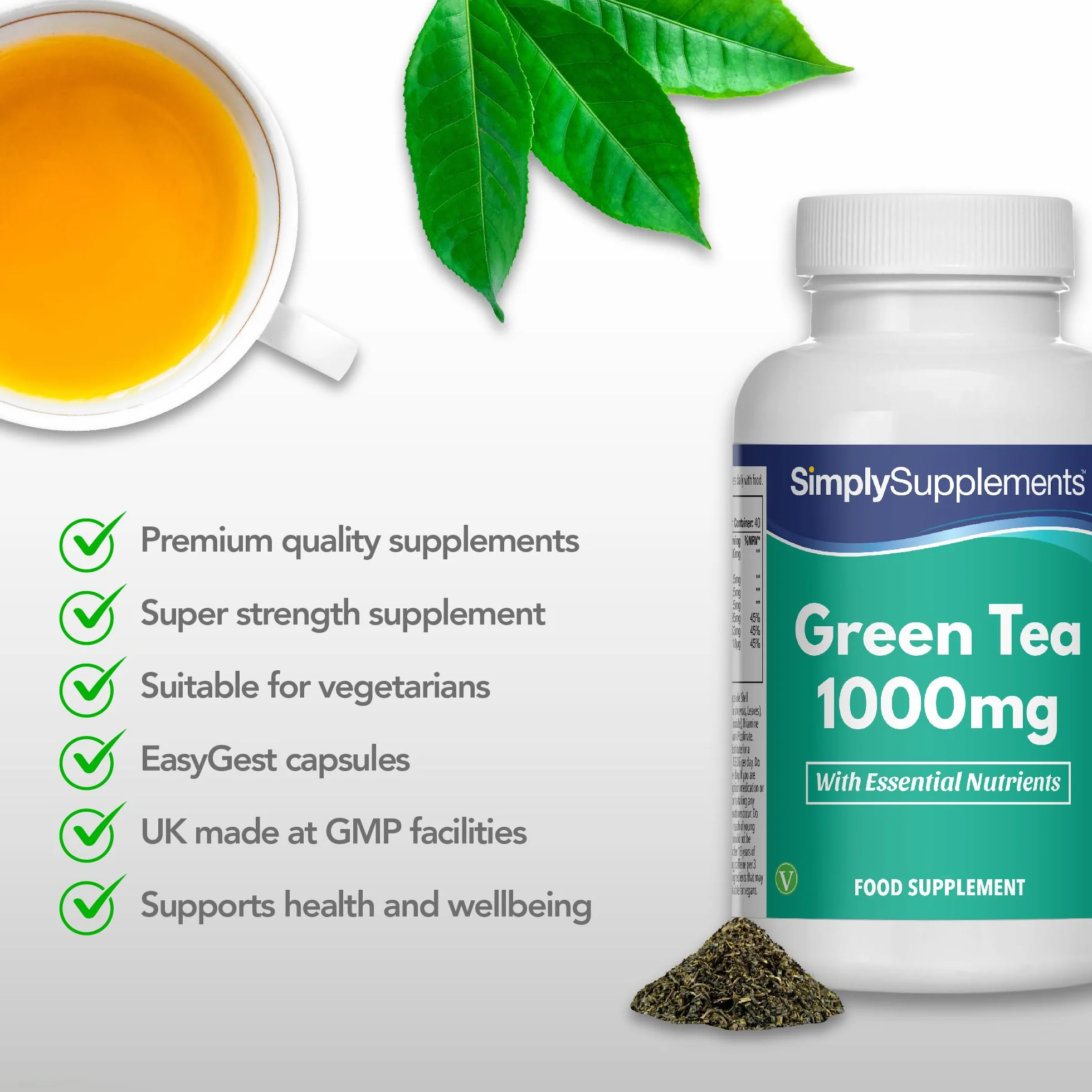 Estratto Di Tè Verde 3.000mg | Con Aggiunta Di Tiamina, Riboflavina E Cromo | Sostiene L'energia, Il Metabolismo E La Difesa Antiossidante | Adatto Ai Vegani | 120 Capsule = 40 Giorni Di Fornitura