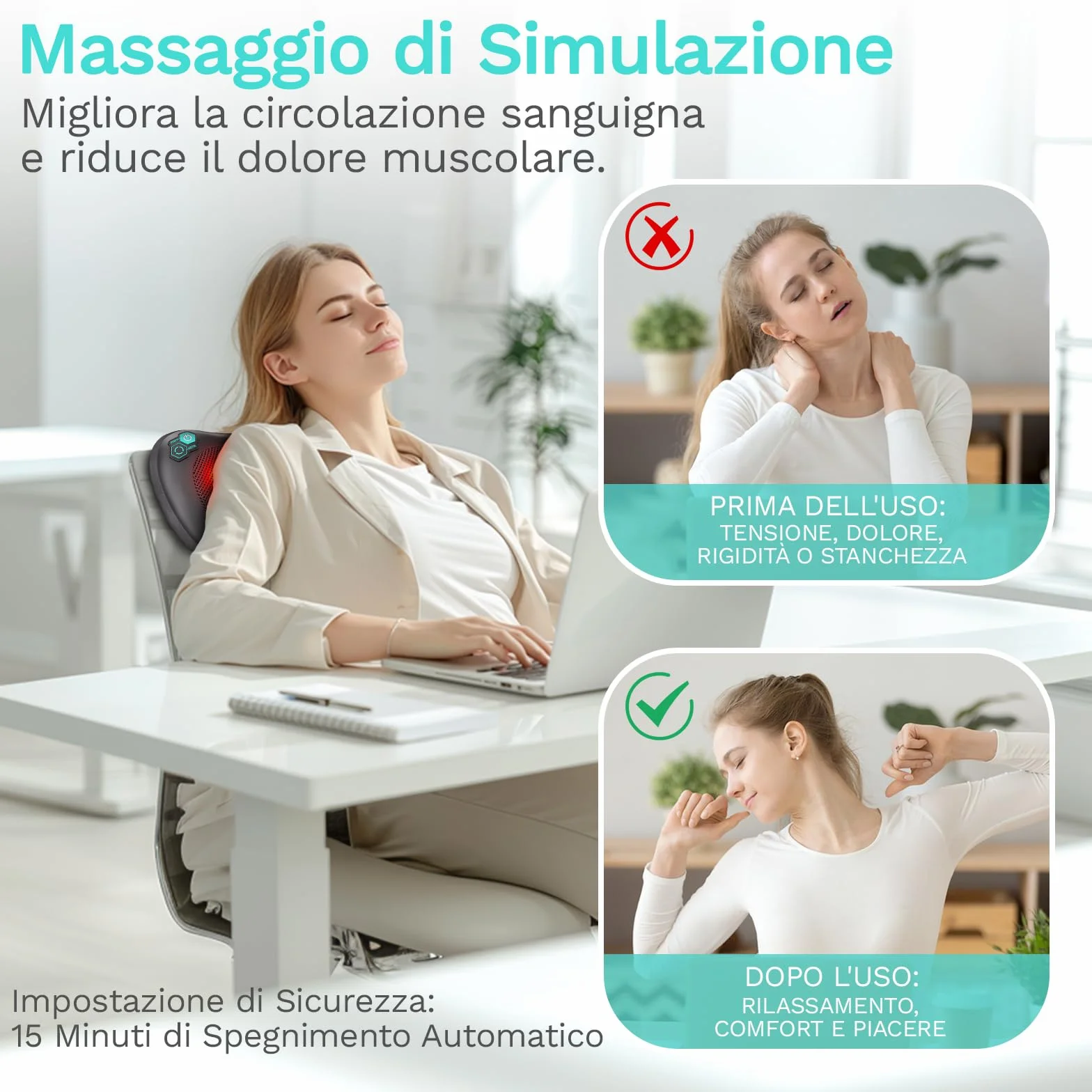 TAKRINK Cuscino Massaggiatore Elettrico Cervicale per Collo e Schiena con 8 Nodi Shiatsu, 3 Velocità Regolabili, Cambio di Direzione Automatico, Rilassarsi Muscolare Adatto a Casa Ufficio
