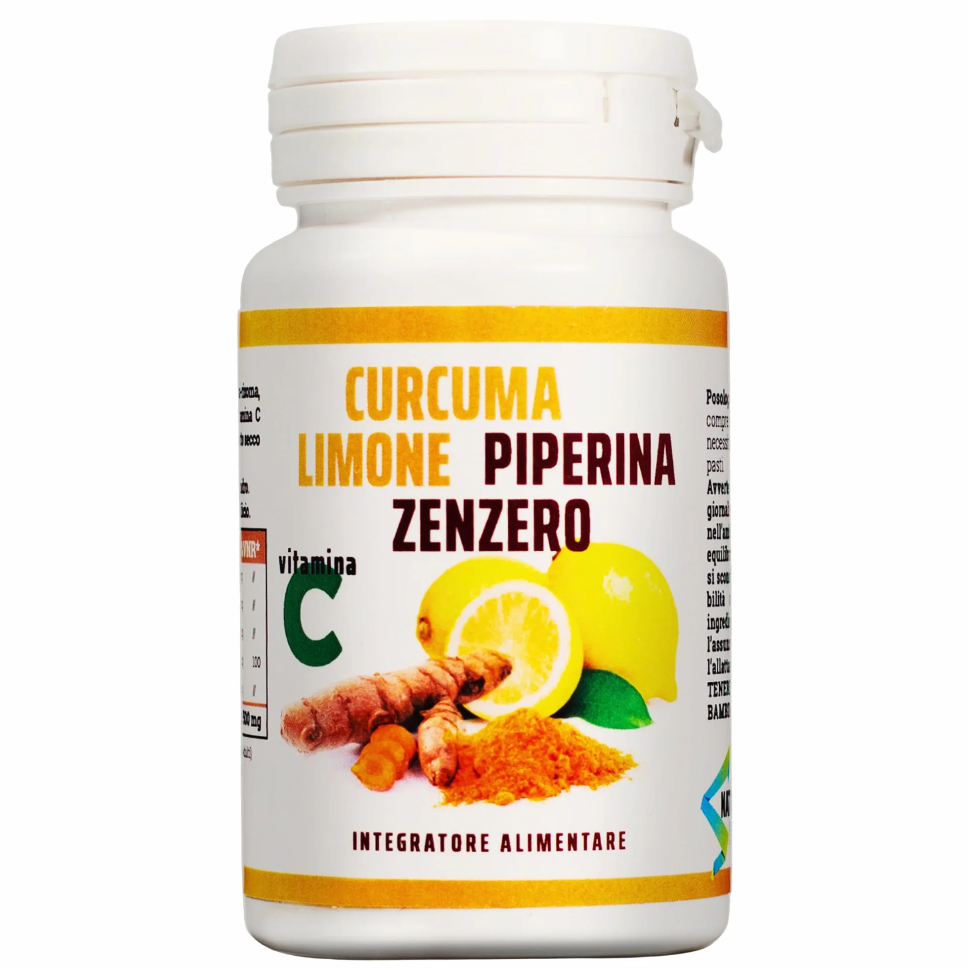 Curcuma 5000 mg Vitamina C Piperina Zenzero 130 Compresse Vegane Senza Zuccheri Senza Glutine Made in Italy