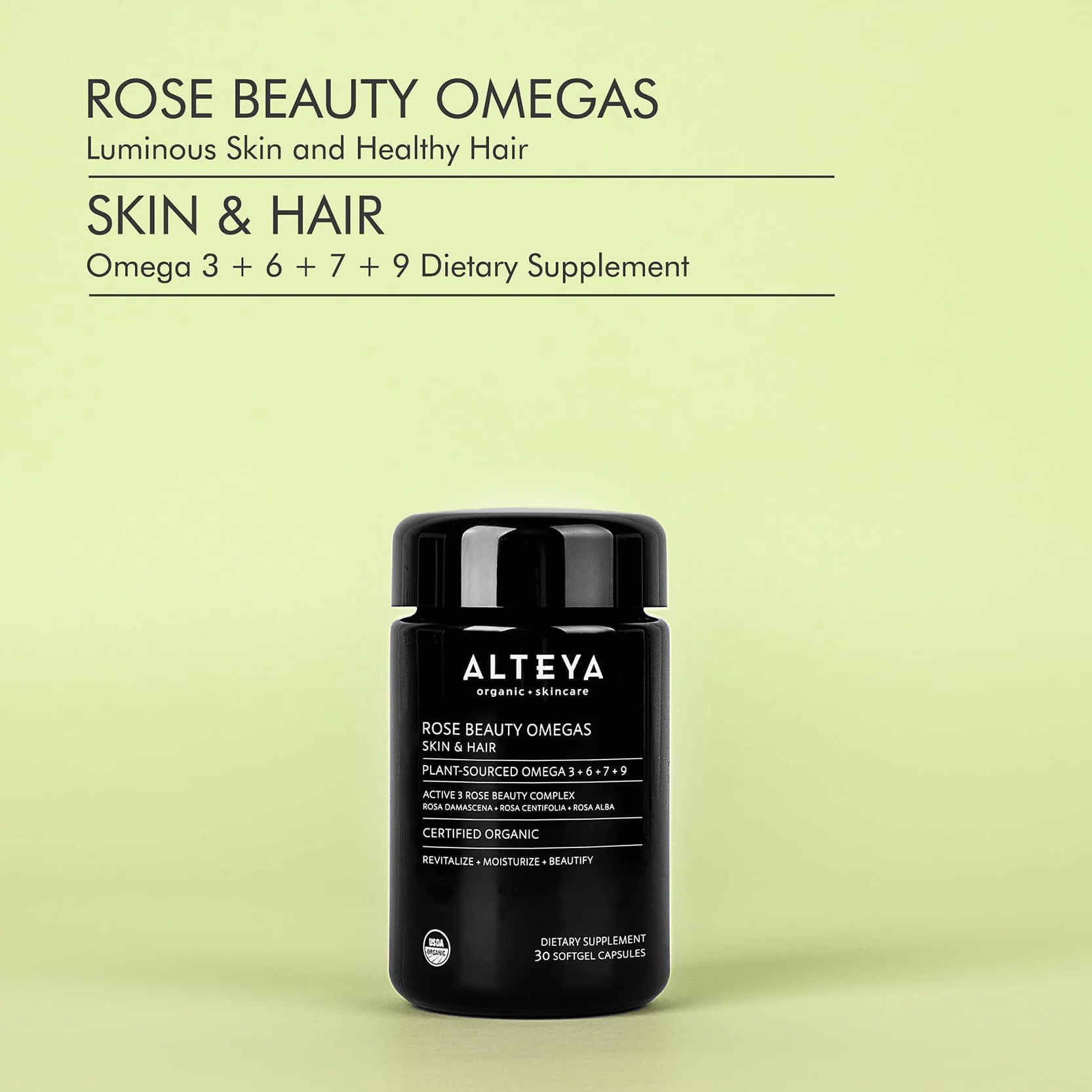 Alteya Bio Rose Beauty Omegas Omega 3+6+7+9 + Antiossidanti 30 Capsule Certificato Biologico USDA Pelle Capelli