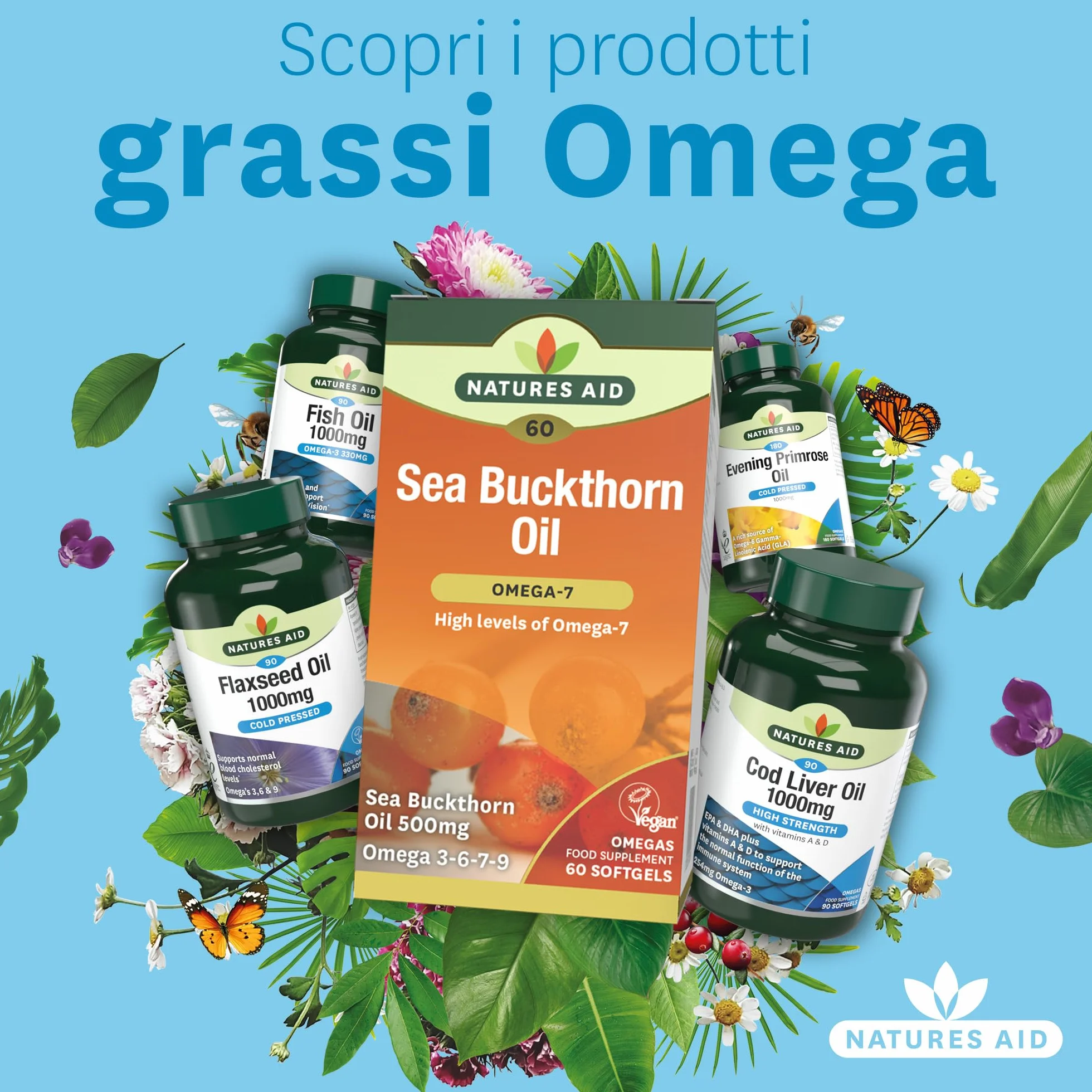 Natures Aid Omega-7 Sea Buckthorn Oil 500mg 60 Vegetarian Softgels