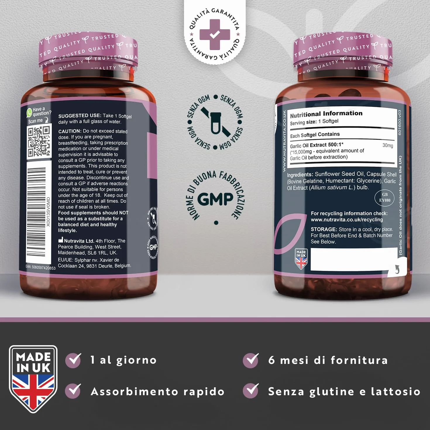 Nutravita Aglio Inodore in Capsule 15.000mg – 180 Softgels AltoDosaggio – Fornitura di 6 Mesi – Estratto di Olio di Aglio Puro ad Alta Qualità Deodorizzato Ricavato dall’Allium Sativum