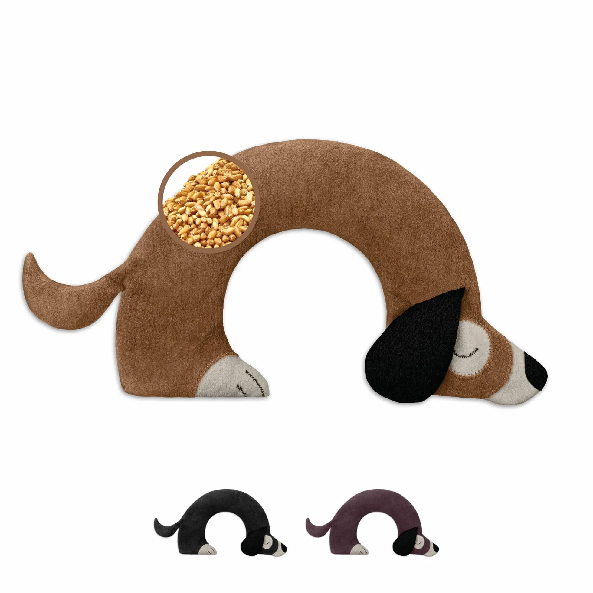 LESCHI Cuscino cervicale termico per microonde - 100% cotone e grano biologico - Cuscino riscaldante ideale per sciogliere tensioni a collo, spalle e schiena - Cane, beige