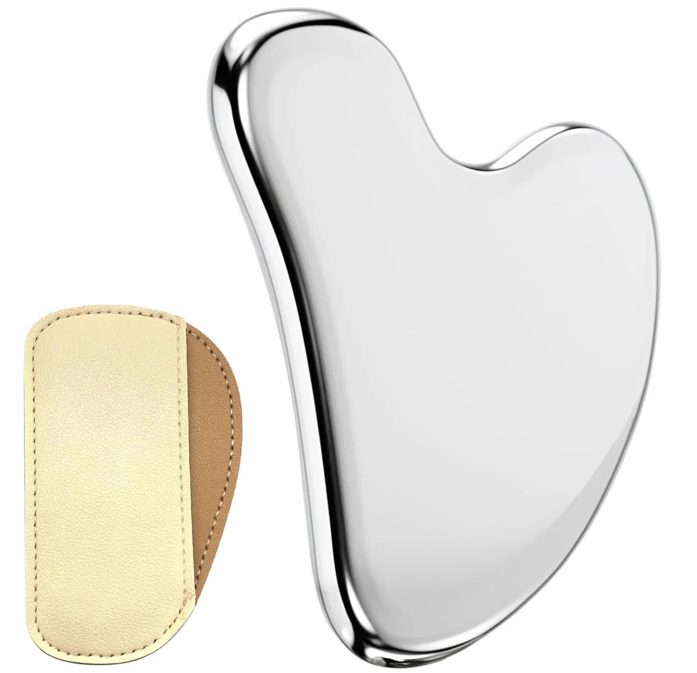 Gua Sha Acciaio Inossidabile GuaSha Viso, Durevole metallo Massaggio Viso Corpo, Antirughe Riduce il Gonfiore Strumento Raschietto per Massaggio